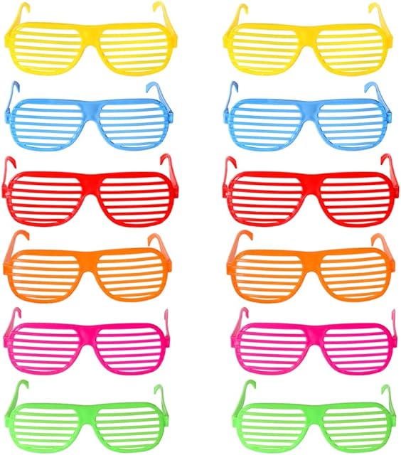 12 PCS Shutter Shading Glasses 80's Party Slotted Sunglasses Neon Color Shutter Shades Glasses Children Party Bag Fillers Kids Novelty Fancy Dress Costume for Night Out Party