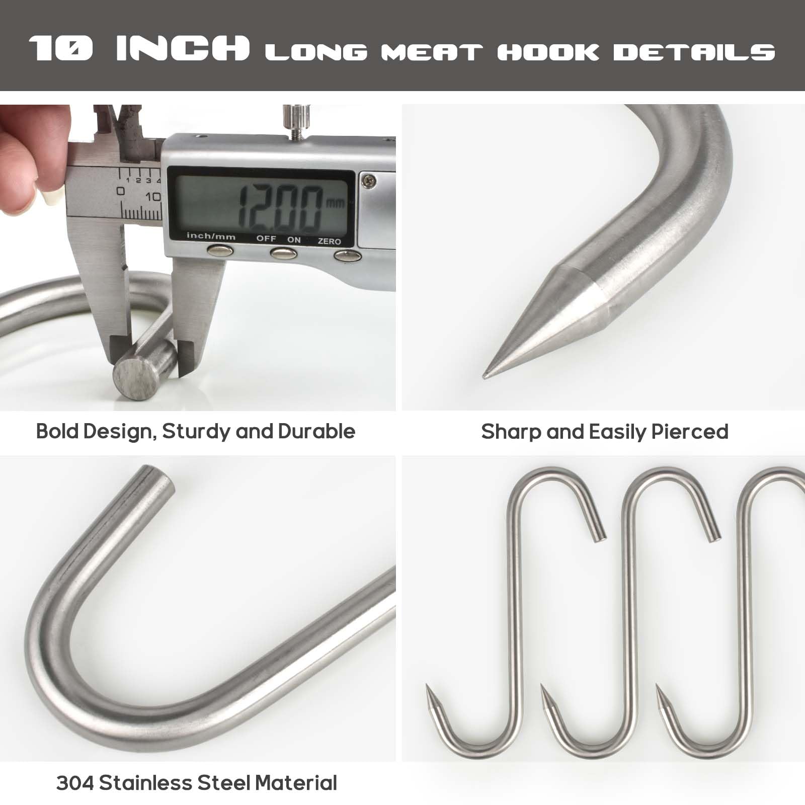Gancio A S Per Carne In Acciaio Inox 304 - 25,4 Cm X 12 Mm, Resistente E Affilato, Per Macellazione E Affumicatura - 5