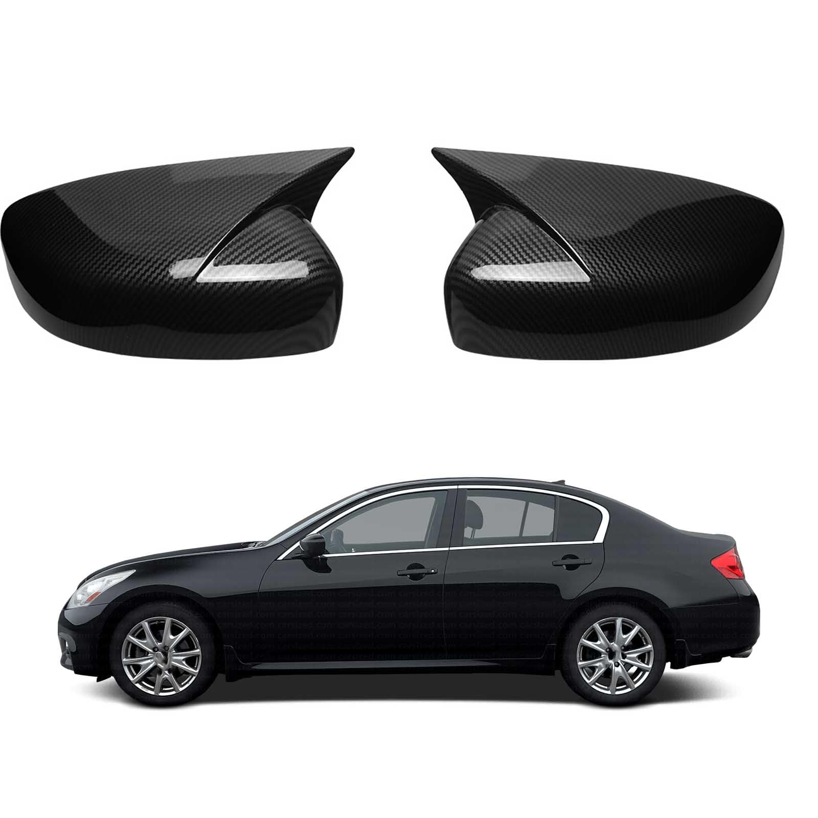 PAPEP Door Mirror Cover Caps for Infiniti G Series 2009-2015, Left Right Side Wing Rearview Mirror Cover Lid 2 Pieces Exterior Styling Accessory,Carbon fiber texture