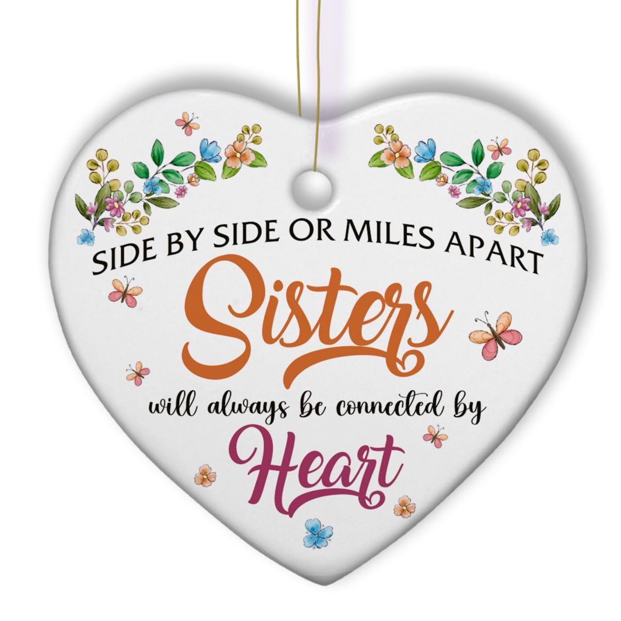 Sportyzen 2024 Christmas Ornament - Side by Side Sisters Ceramic Ornament - Sisterhood Cherished Moments, Holiday Decor, for Sister, Bestie, Friend