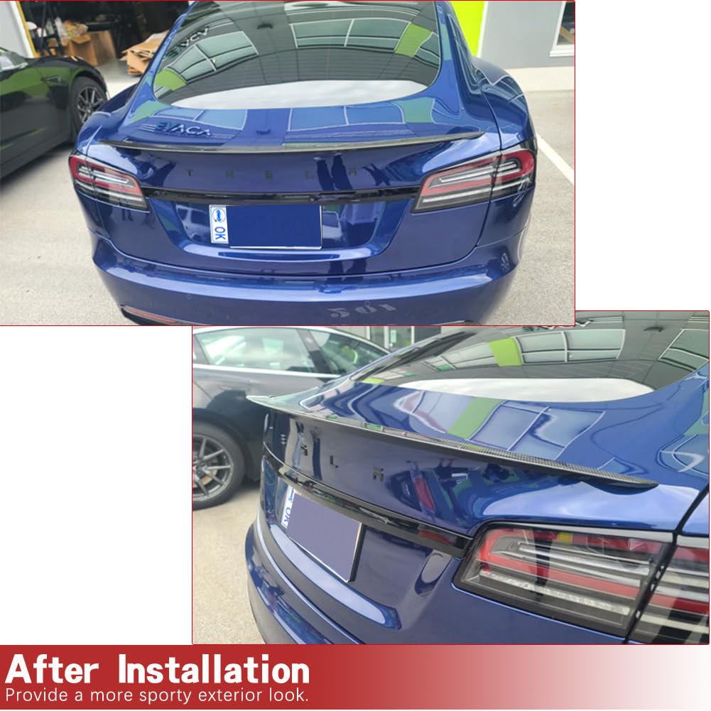 Rear Spoiler Compatible With Tesla Model S 2012-2024 - Glossy Black Trunk Spoiler Wing, Factory Style, No Drill Installation