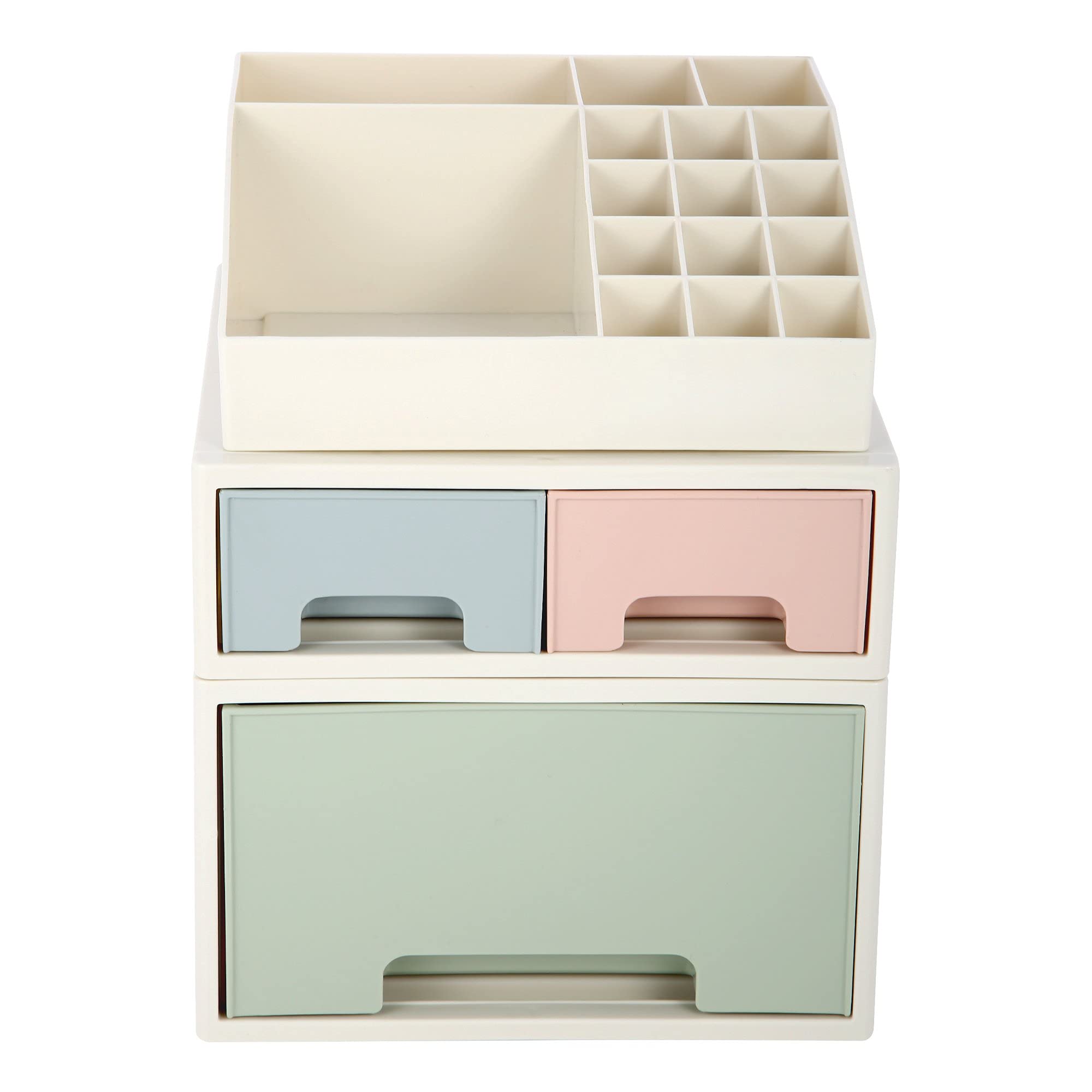 Stationery Organizer Box, Roselife Multifunctional Desk Storage Box Set, Pen/Pencil, Remote Control, Office Supplies, Business Card Holder, Free Stacking, [TAF-11] w/ 3 Drawers + 16 Slots