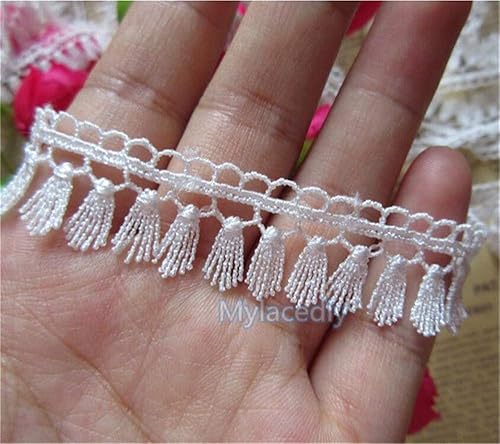 16.4 ft Mini borla flecos borde de encaje cinta 34 pulgadas de ancho estilo vintage blanco roto ribete tela bordado apliques costura artesanía boda