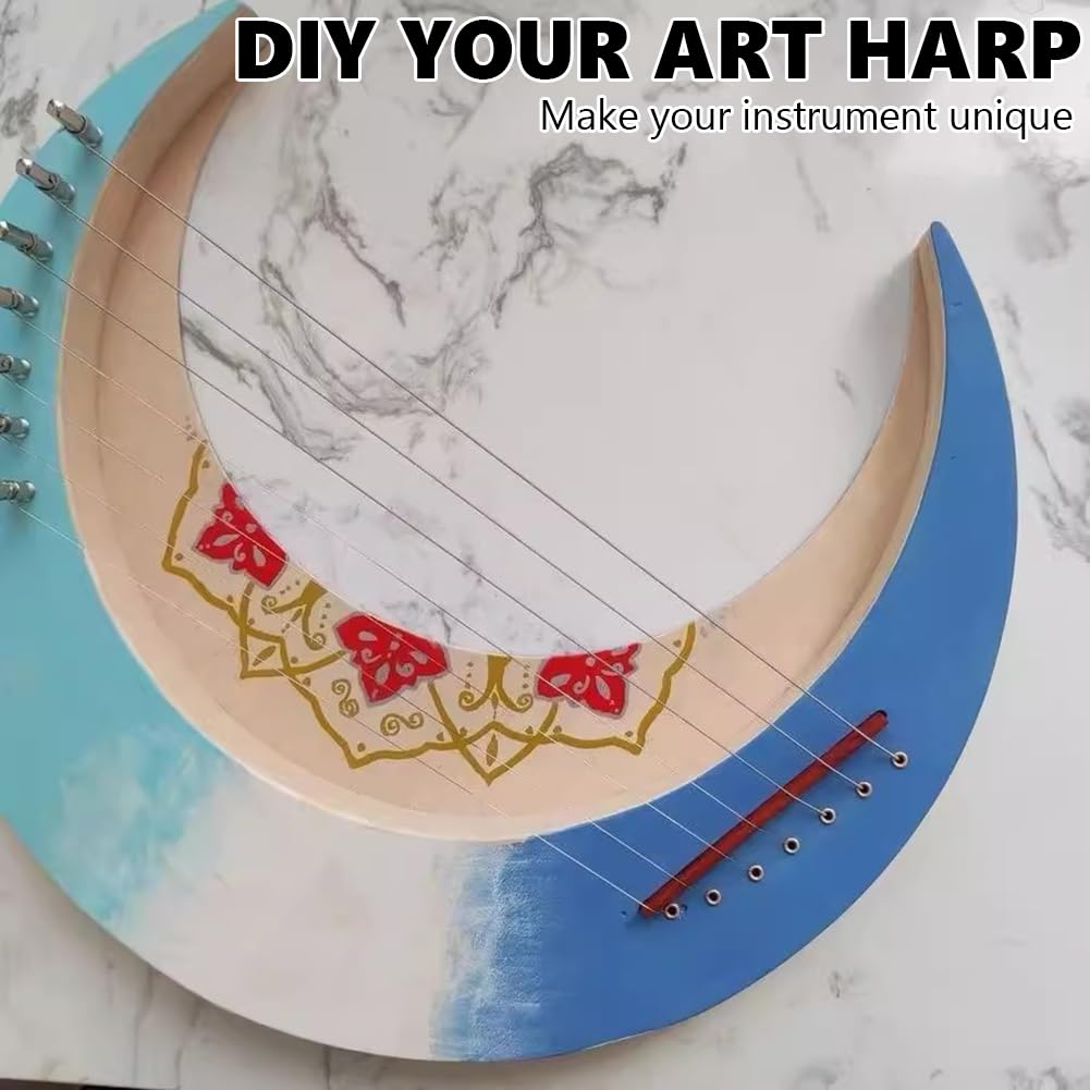 Arpa A Forma di Luna, Arpa Tradizionale A 7 Corde, Portatile 7 Corde Lyre Harp Strumento Musicale, Legno Massello Lyre Harp con Chiave di Accordatura, Bianco