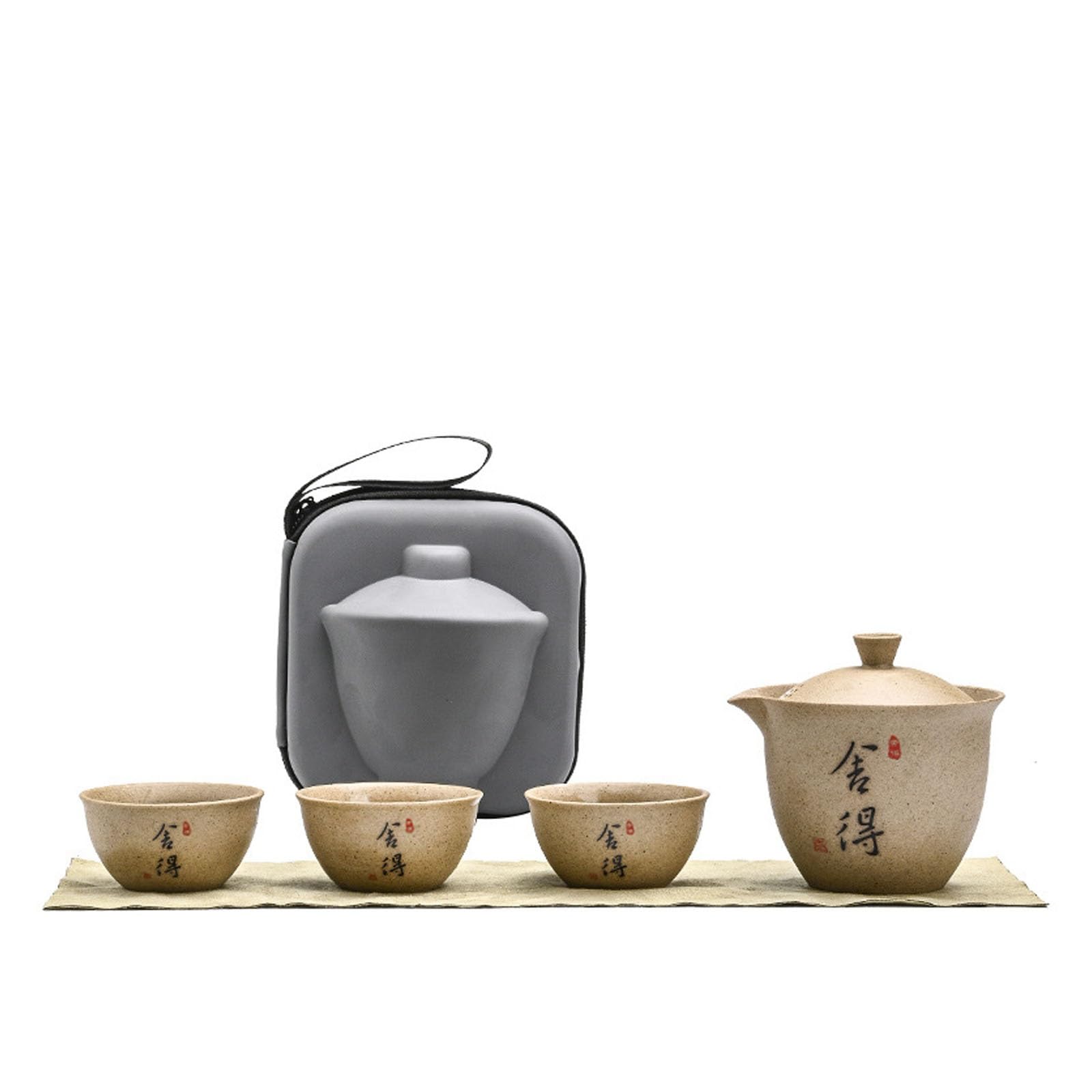 Xyueru One Color Portable Travel Tea Set, Chinese Kung Fu Ceramic Gaiwan Portable Travel Tea Set Tea Ceremony Teapot Tureen Teaware Ceremony Glaze Teapot