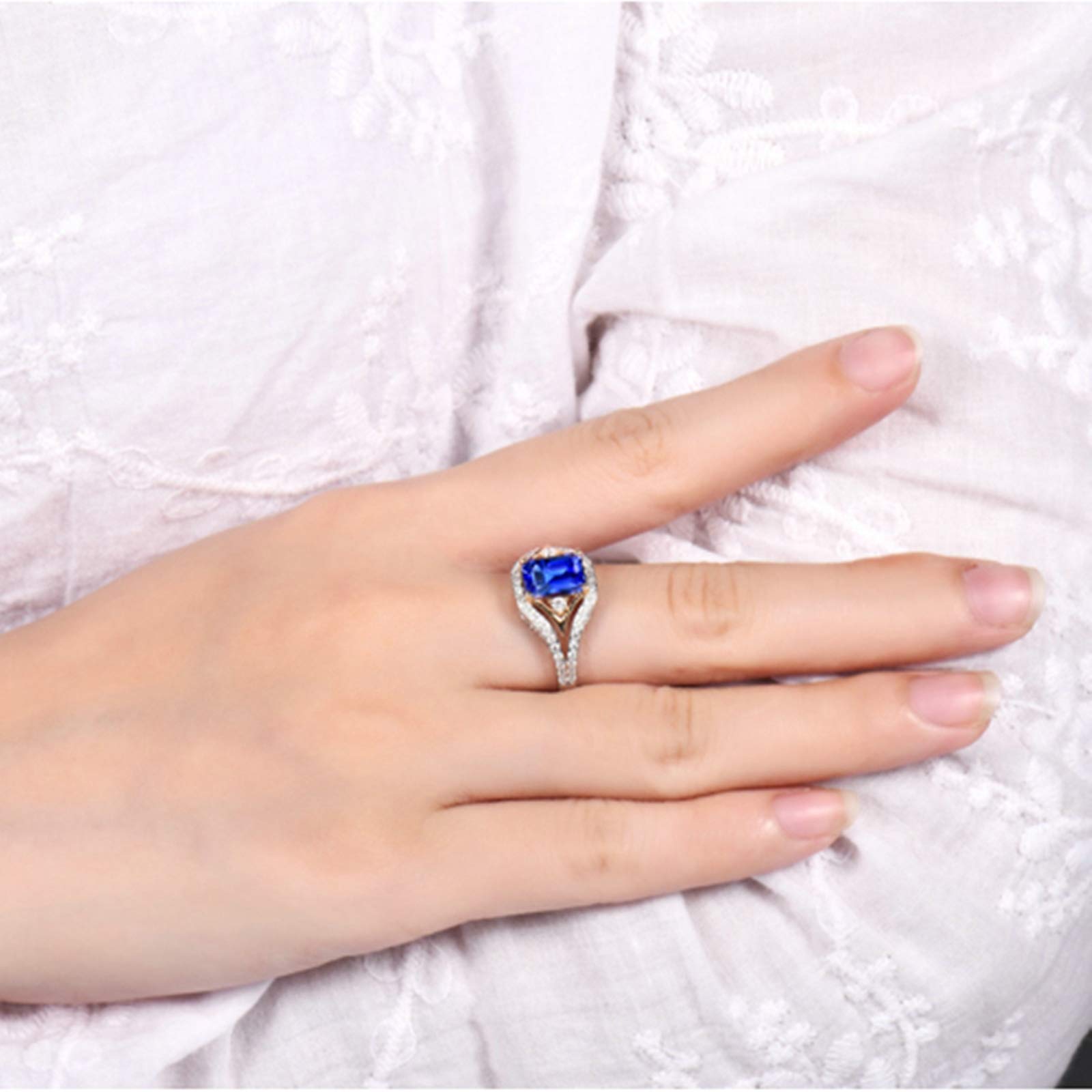 Pierścionek zaręczynowy damski z białego złota 14 K (585), 1,465 ct, tanzanit, spersonalizowany, z diamentowym pierścionkiem, dla przyjaciółki, rozmiar 45 (14,3)-70 (22,3)