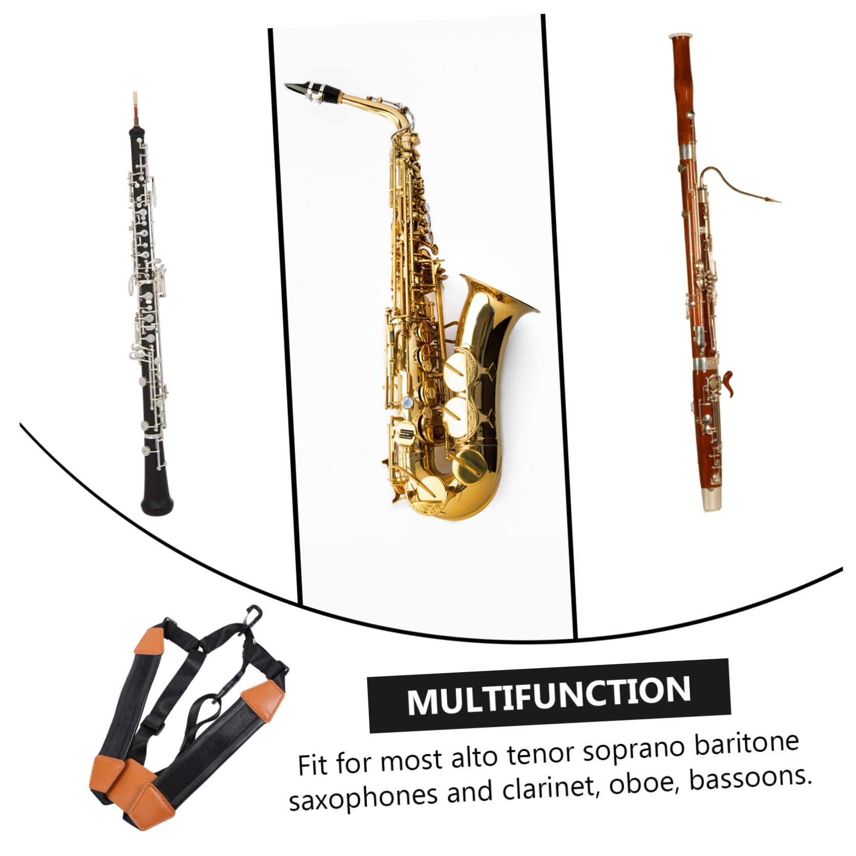 ibasenice 3pièces Harnais De Saxophone Padded Bandoulière Pour Alto Et Ténor Noir