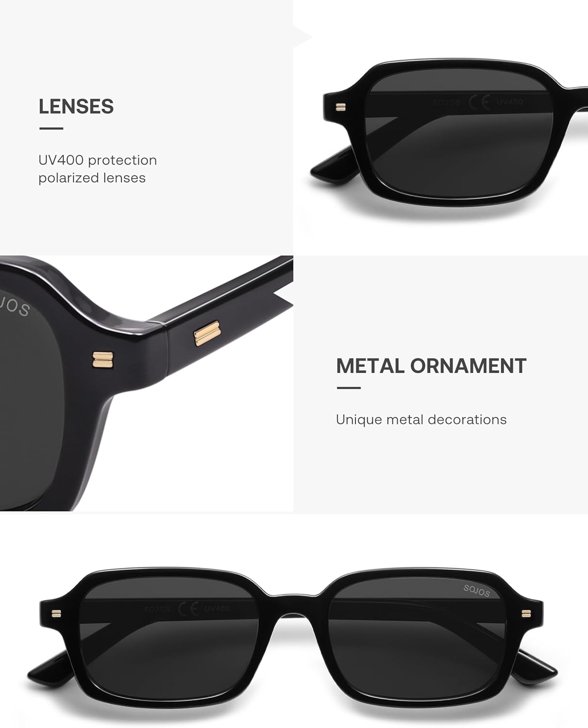 SOJOS Trendy Rectangle Polarized Sunglasses Womens Mens, Small Retro Fashion Thin Slim Square Sunnies SJ2610 - Image 4