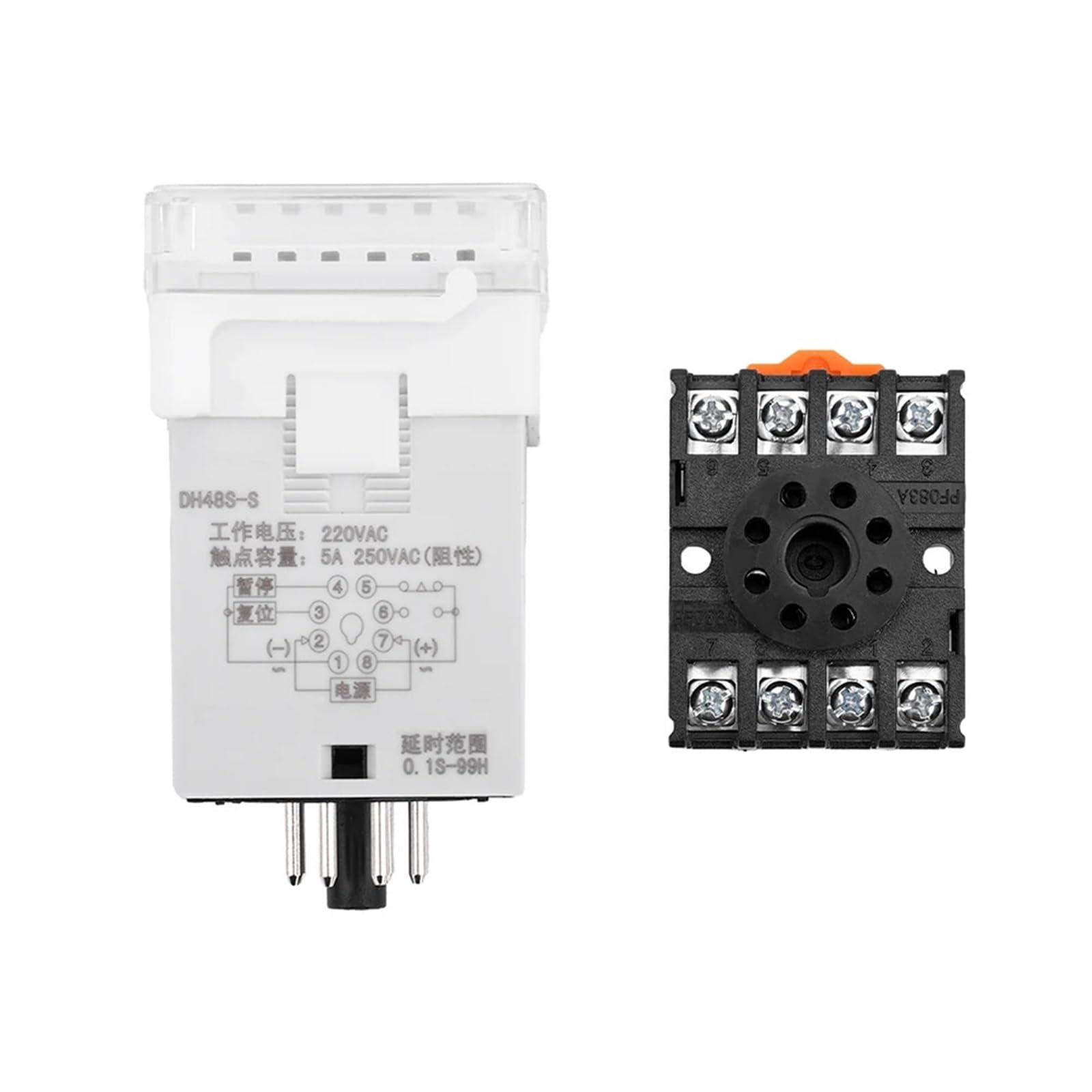 AC220V AC/DC24V AC/DC12V Digital Display Loop Delay Controller Relè temporizzato Relè interruttore temporizzato con base presa DH48S Din Rail(AC DC 220V)