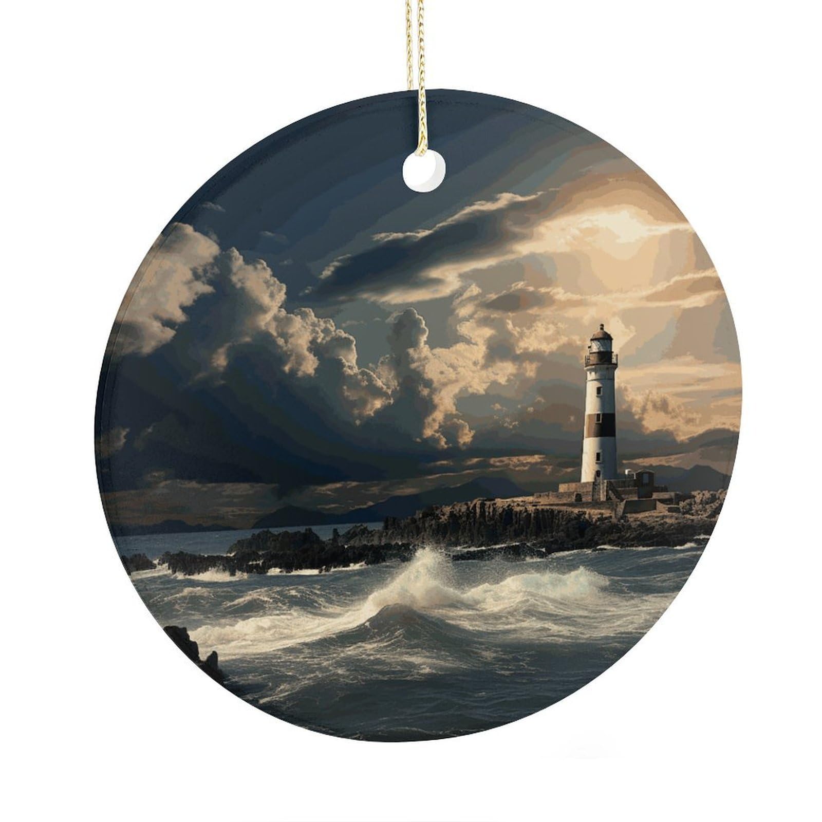Fodpand Women's Style Old Lighthouse By The Sea Ceramic Christmas Ornament,Wall Hanging Decor Windows Hanging Decor Best Friend Birthday Gifts, Friendship Gifts Car Hanging Ornament Gift For Girls, Teachers 2.9 In