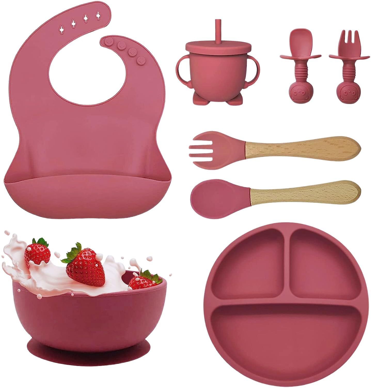 Baby Feeding Supplies 8-Piece | Baby Led Weaning Utensils Set Includes Suction Bowl and Plate, Spoon and Fork, Sippy Cup with Straw and Lid-image-14