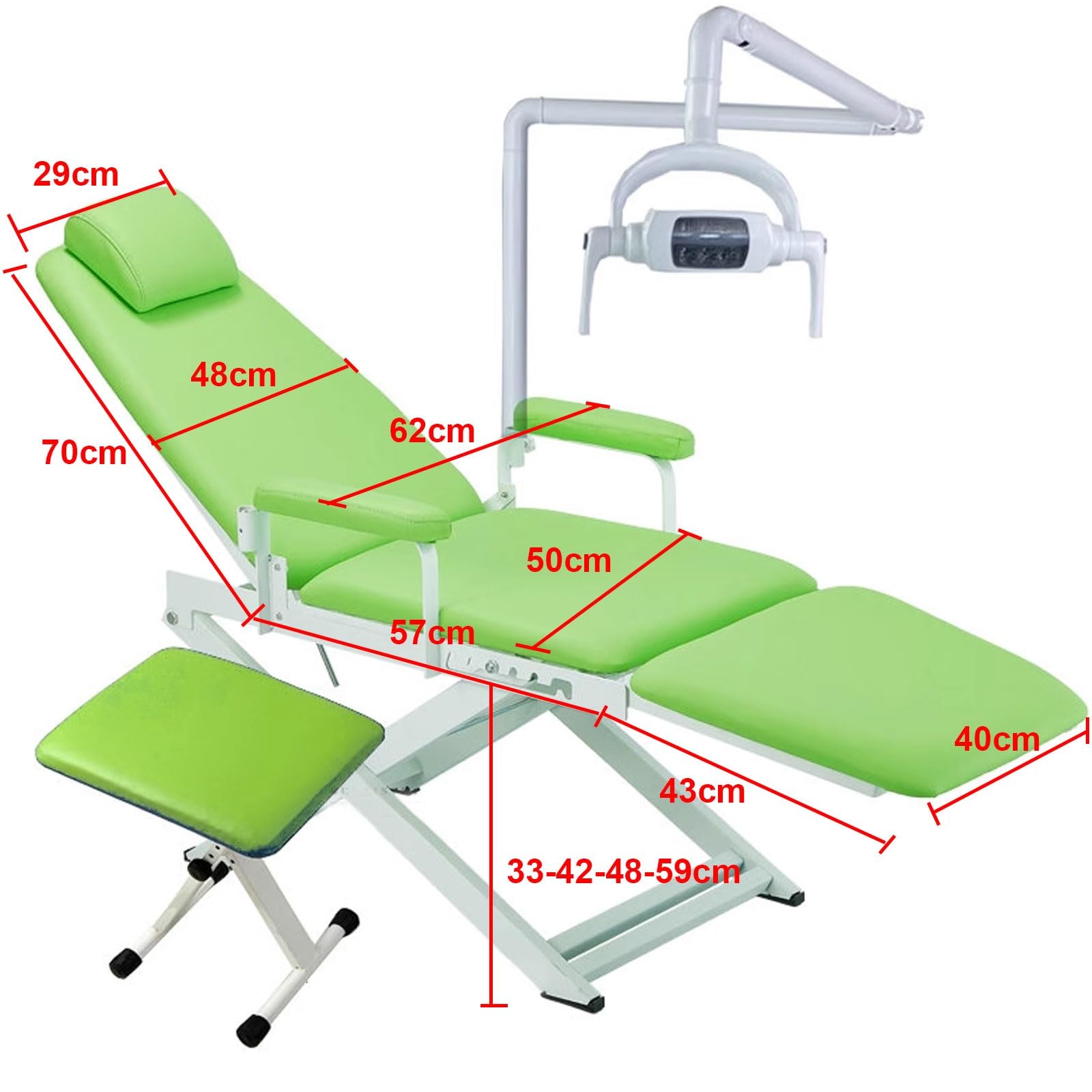 Poltrona Dentale Con Luce LED Odontoiatria Poltrona Attrezzatura Materiale Durevole Sgabello Portatile Adatto per Clinica E Casa Facile Da Montare 220v(Green)