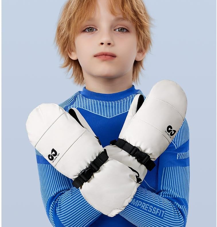 Kids Ski Snow Mittens Gloves Waterproof Cold Weather Winter Skiing Snowboarding Gloves with Hands Warmer Pocket Wrist Strap - Image 8