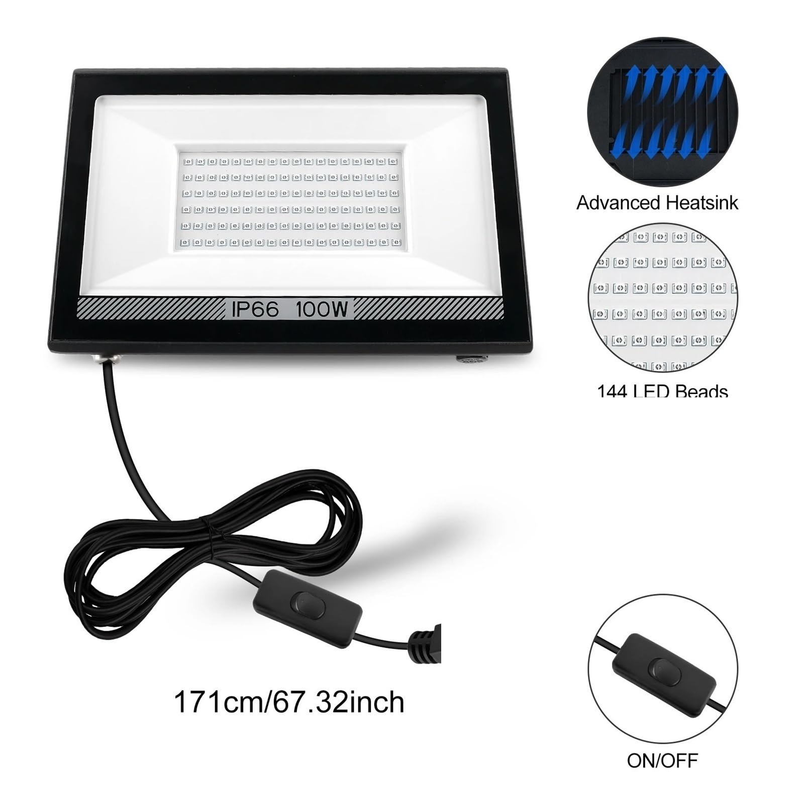 100 W LED-UV-Schwarzlichter, Bühnen-Schwarzlicht, UV-Fluteffektlicht For Halloween, Weihnachten, Tanz, DJ, Disco, Party, Bar(2pcs)