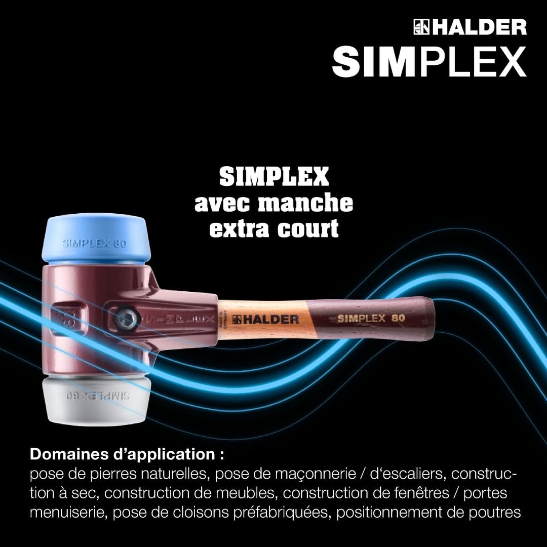 Maillet SIMPLEX, TPE souple/TPE moyen ; avec boîtier en fonte malléable et manche en bois extra court de qualité | D=60 mm/Modèle de manche=extra court | 3013.062