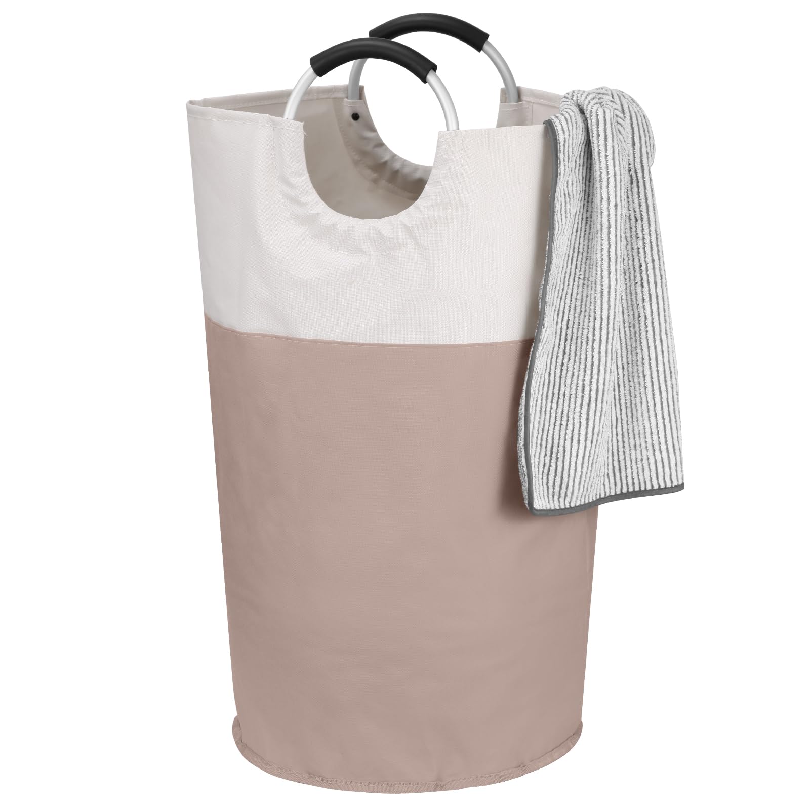 IHOMAGIC 95L Collapsible Laundry Hamper, Fabric Laundry Basket Cloth Basket Storage Bin with Alloy Carry Handles, Tall Clothes Hamper Dirty Clothing Bag for Home Organizer 15.4x15.4x31.1in - Khaki
