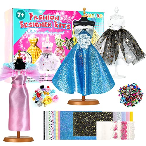 Fashion Designer Kits for Girls, Creativity DIY Arts & Crafts Toys Fashion Design Sketchbook with Mannequins, All in One Box Doll Clothes Sewing kit for Kids Ages 8-12+ Birthday Girls Gift