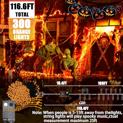 Dotwayaw SS150/3F 300Led Orange Halloween Lights Motion Sensor 100Ft String Light With Spooky Sounds, Outdoor Ip54 Waterproof Connectable Halloween Decor Tree Lights thumb #3