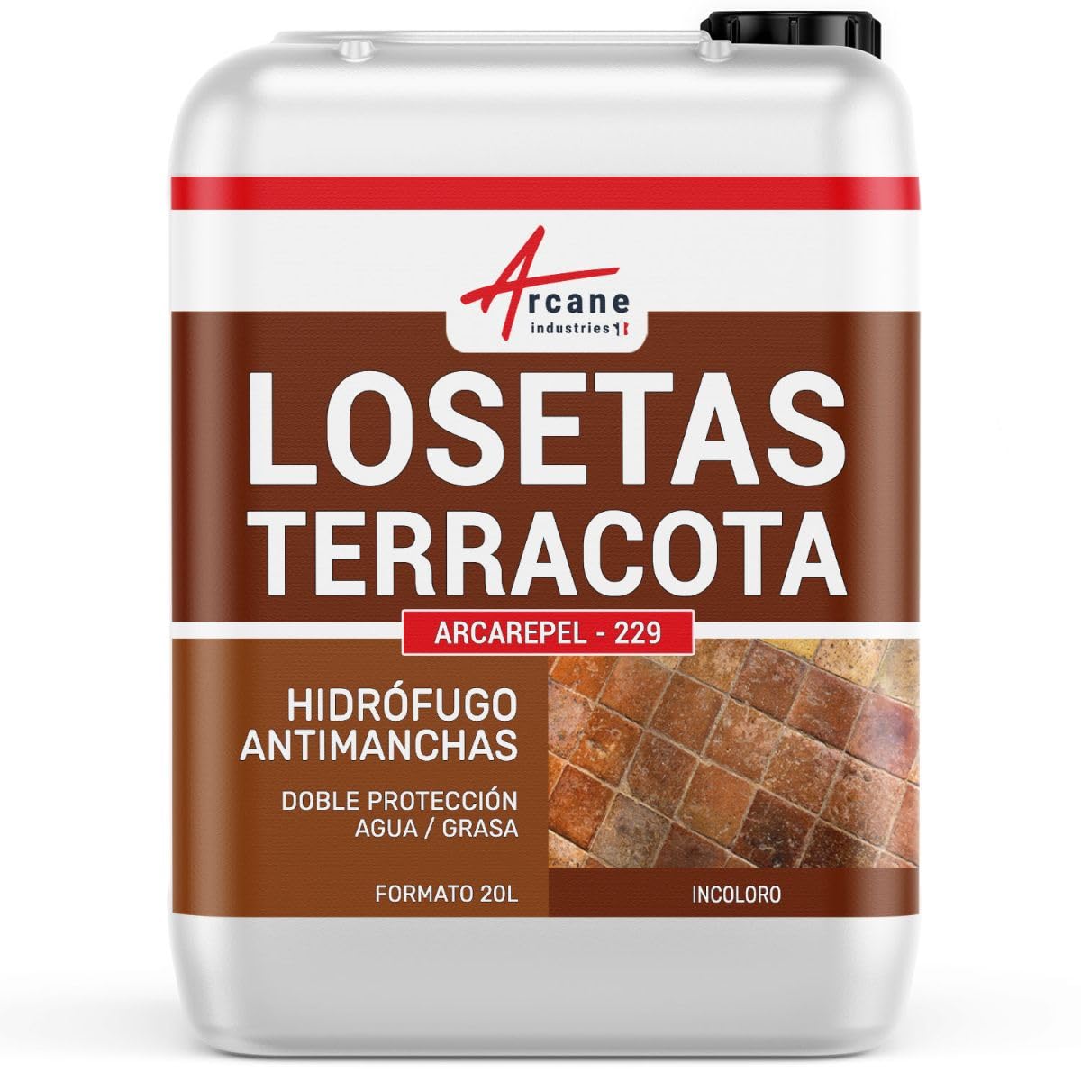 Hidrofugante para baldosas de barro, impermeabilizante para suelos de terracota, antimanchas: ARCAREPEL - 229 - - ARCANE INDUSTRIES | Impermeabiliza Tomettes, Terracota y Ladrillo, Hidrófugo Oleófugo, Protege de las Manchas, Suelo Poroso - Arcane Industri