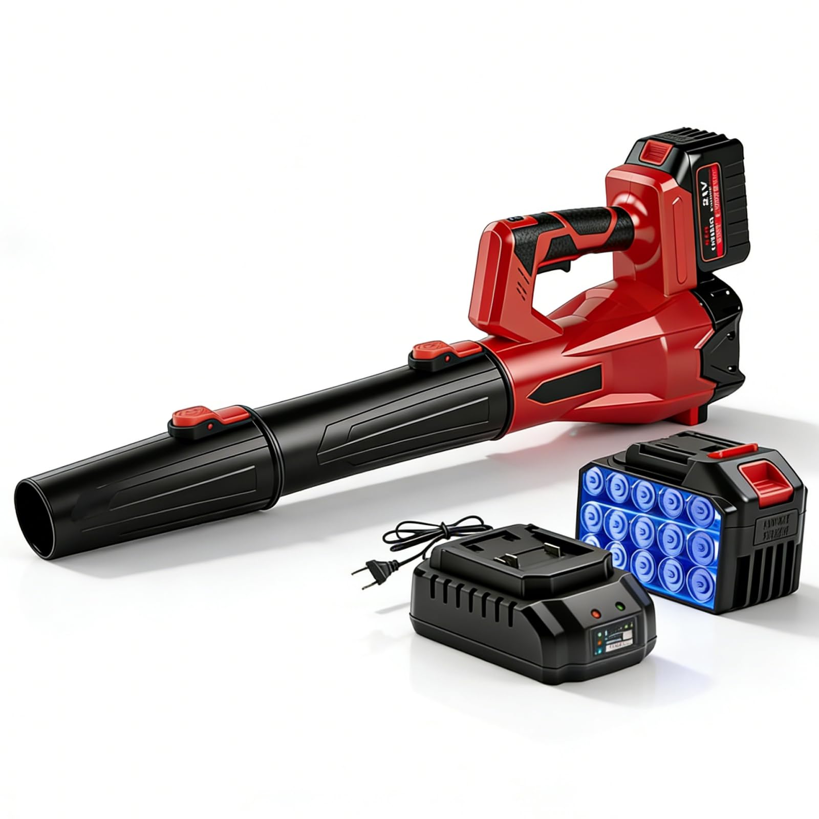 Soplador De Hojas Bateria, 200km/h 6 Velocidades Sopladora De Hojas con 1.3ah Batería Y Cargador, Soplador Bateria Electrico InaláMbrico Bufador Hojas con 2 Tubos De Soplado para Hojas, Polvo, Nieve