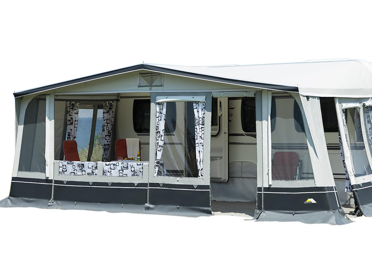 DWT Wohnwagen Vorzelt Domino 250 cm tief, Saisonzelt für Wohnwagen-Camping, Ganzzelt mit attraktiver Optik und Farbgestaltung