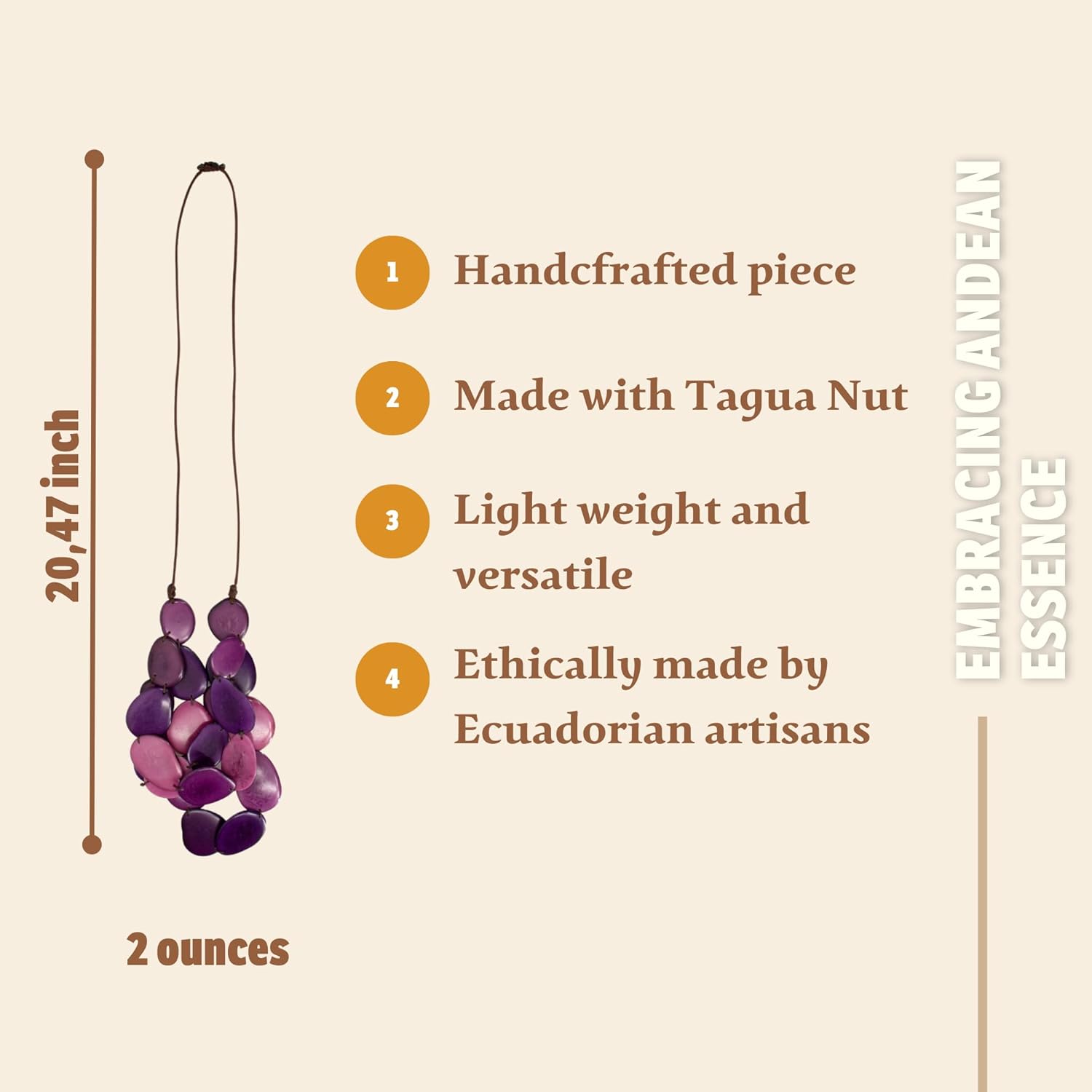 Eco-Chic Andean Oval Tagua Necklace: Artisan-Crafted Elegance