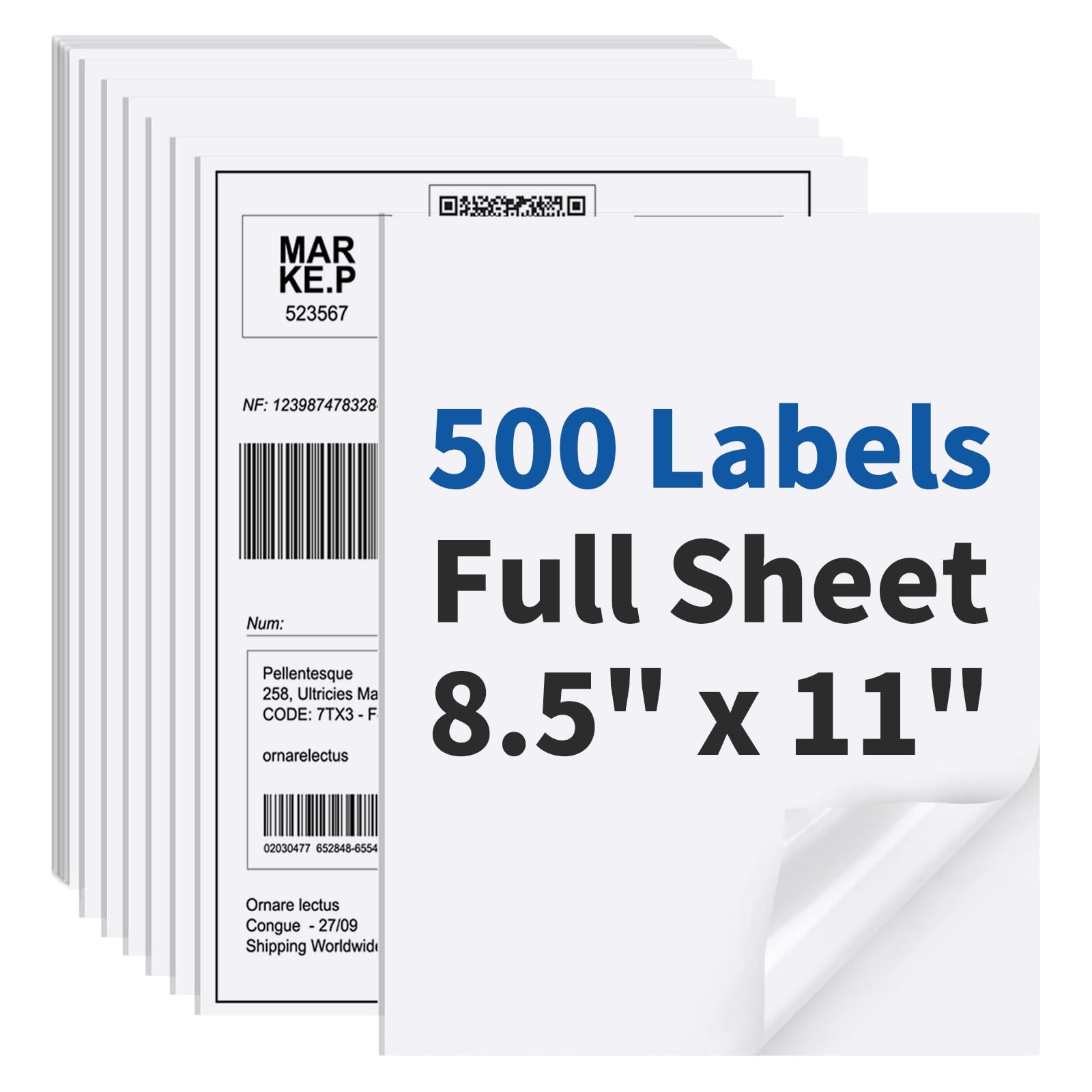 BESTIKER 500 Sheets Sticker Paper Matte White, 8.5" x 11" Label Paper for Laser & Inkjet Printer, Full Sheet Label for Shipping Address Mailing