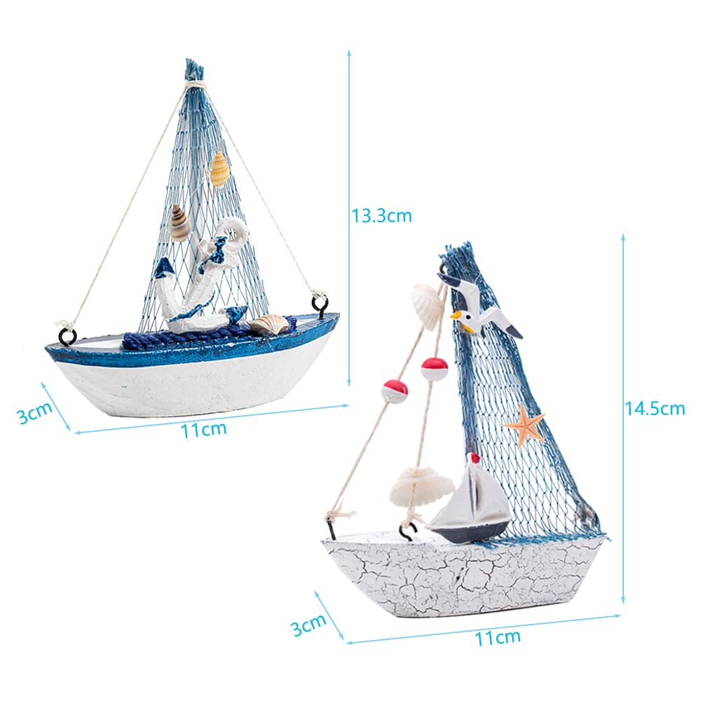 Dtoterul Wooden Maritime Boat Decoration Pack of 2 Nautical Maritime Decorative Sailing Boat Made of Wood Nautical Sailing Boat Decor Anchor Shell Nautical Perfect Sailing Ship Model for Office - Image 3