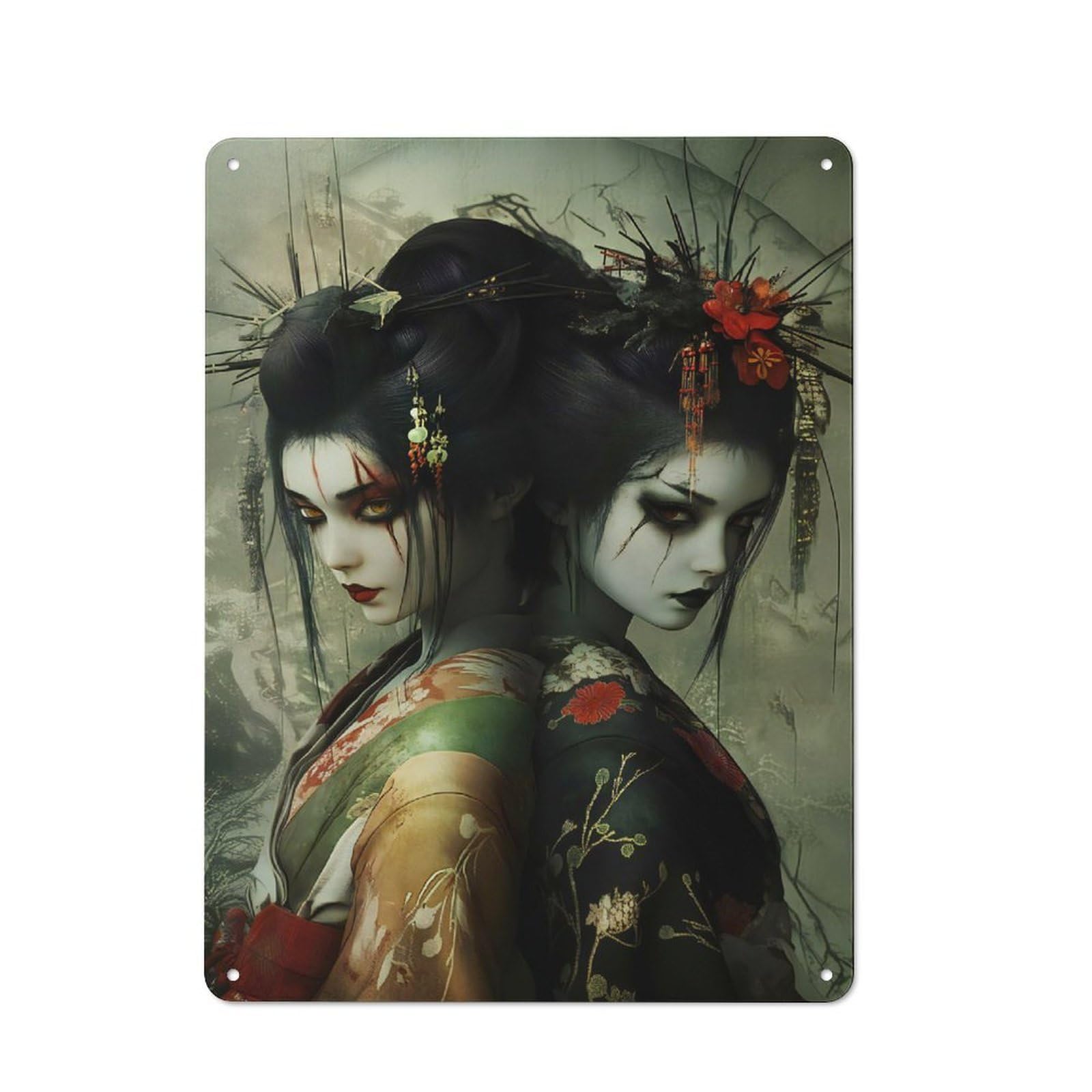 Junmoney Women's Style-24 For Lounge Or Reading Corner, Geisha Art Print Retro Metal Sign 40X30cm, For Metal Sign Collectors, For Garage And Workshop Walls