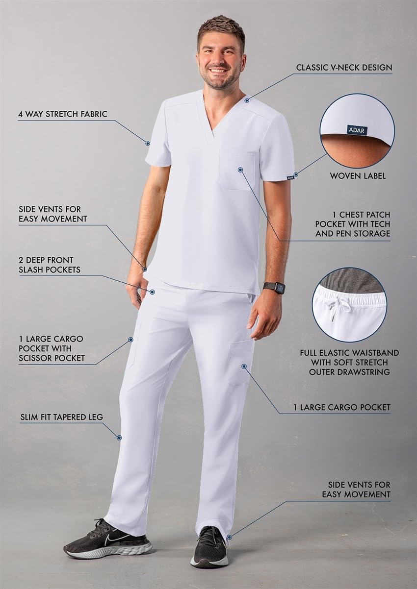 Adar Uniforme médico para Hombres Casaca de Cuello en V y Pantalones Cargo