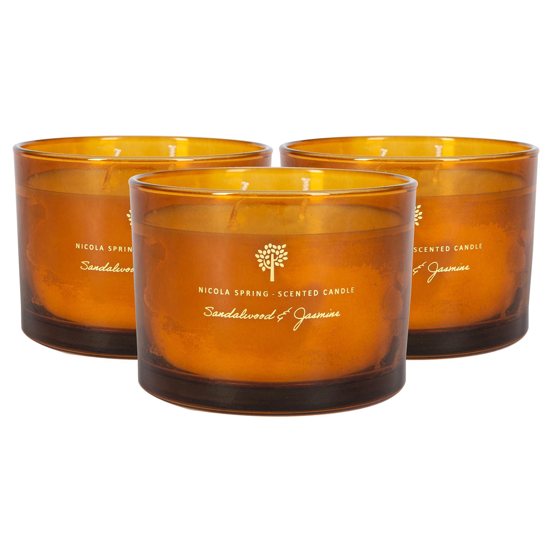 Nicola Spring Sandalwood & Jasmine Scented Candle - 350g - Double Wick Soy Wax - Orange - Pack of 3