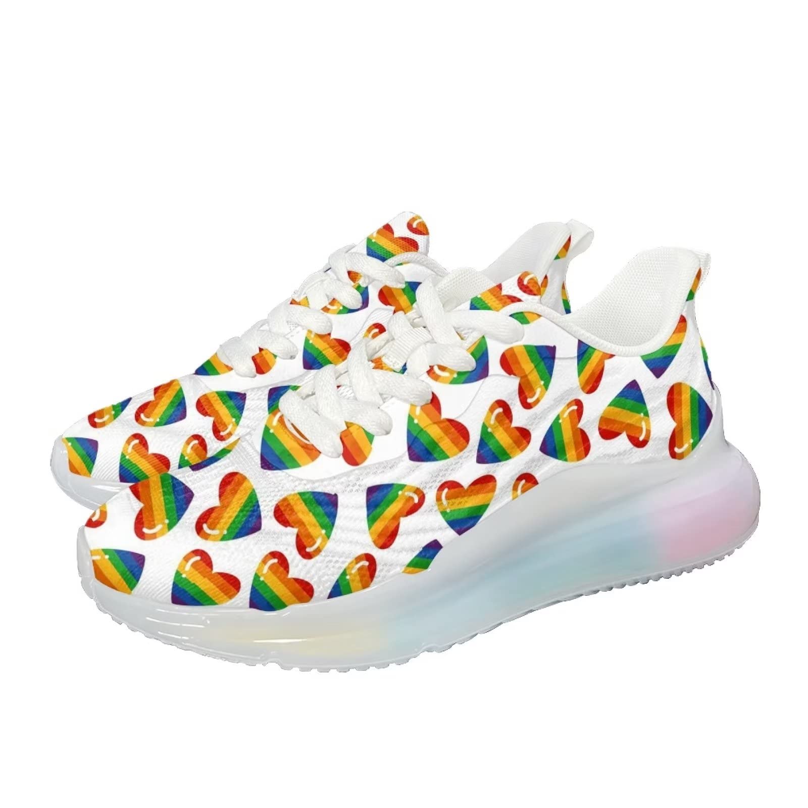 Buty sportowe dla kobiet, buty do biegania, sportowe, wsuwane, siateczkowe, na siłownię, damskie buty do chodzenia, Tęczowe serce, 36 EU