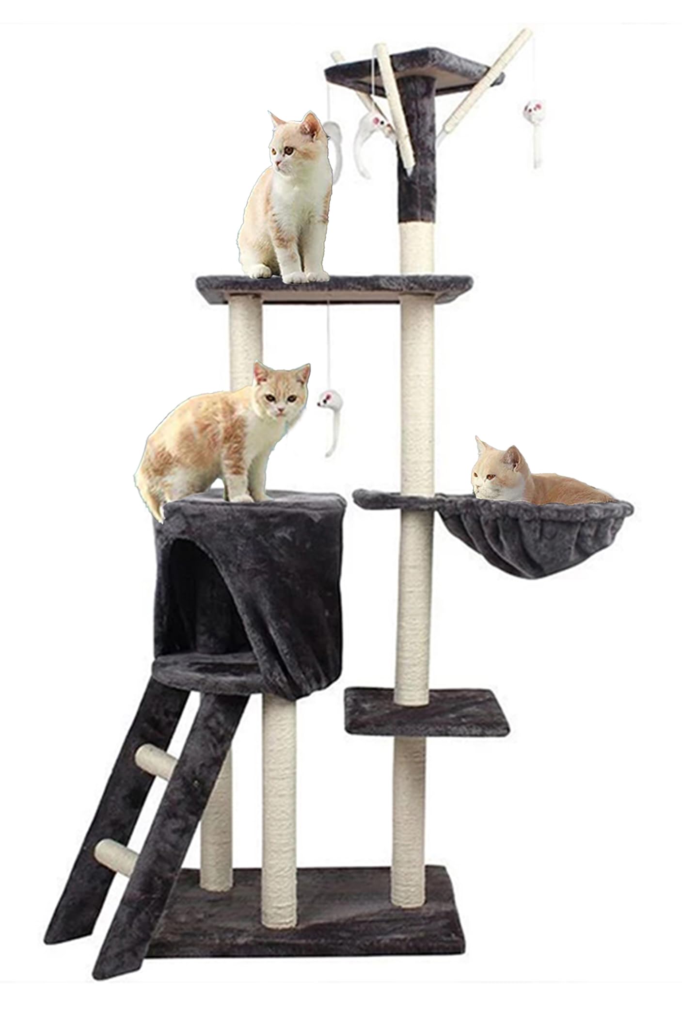 Luxury Oasis: Multi-Level Cat Tree Tower - Large Cat Condo with Space Capsule Nest, Sisal Covered Scratching Post, and Ladder for Indoor Cats (White/Black)