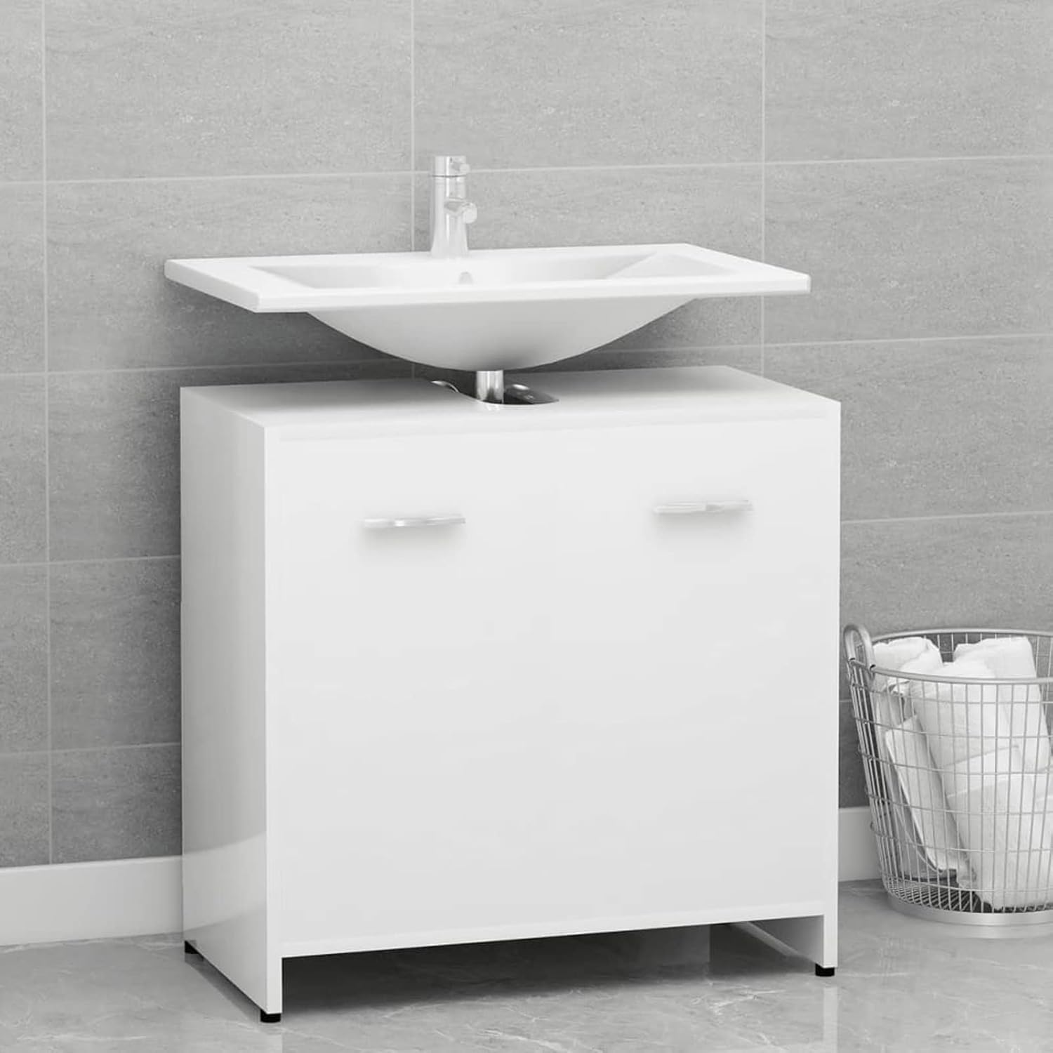 Bopdu Bathroom Cabinet - Floor Standing Unit & Under Sink Unit, High Gloss White 60x33x61 cm ...