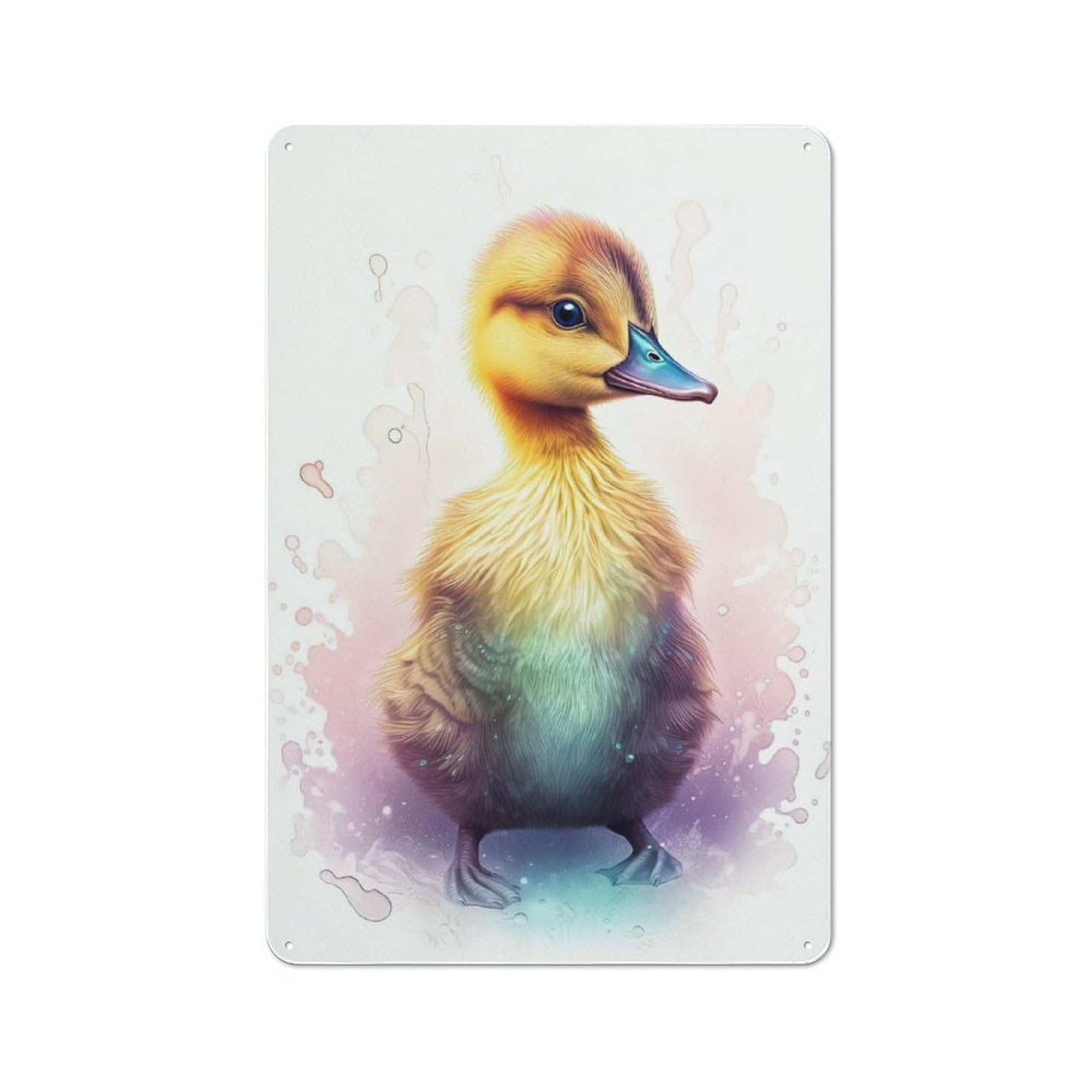 Junmoney Style-13 Character Decorative Tin Plaque 30X20cm Featuring Cute Duckling Watercolor, Small Space Decor For Bedroom, Kitchen, Office Or Living Room