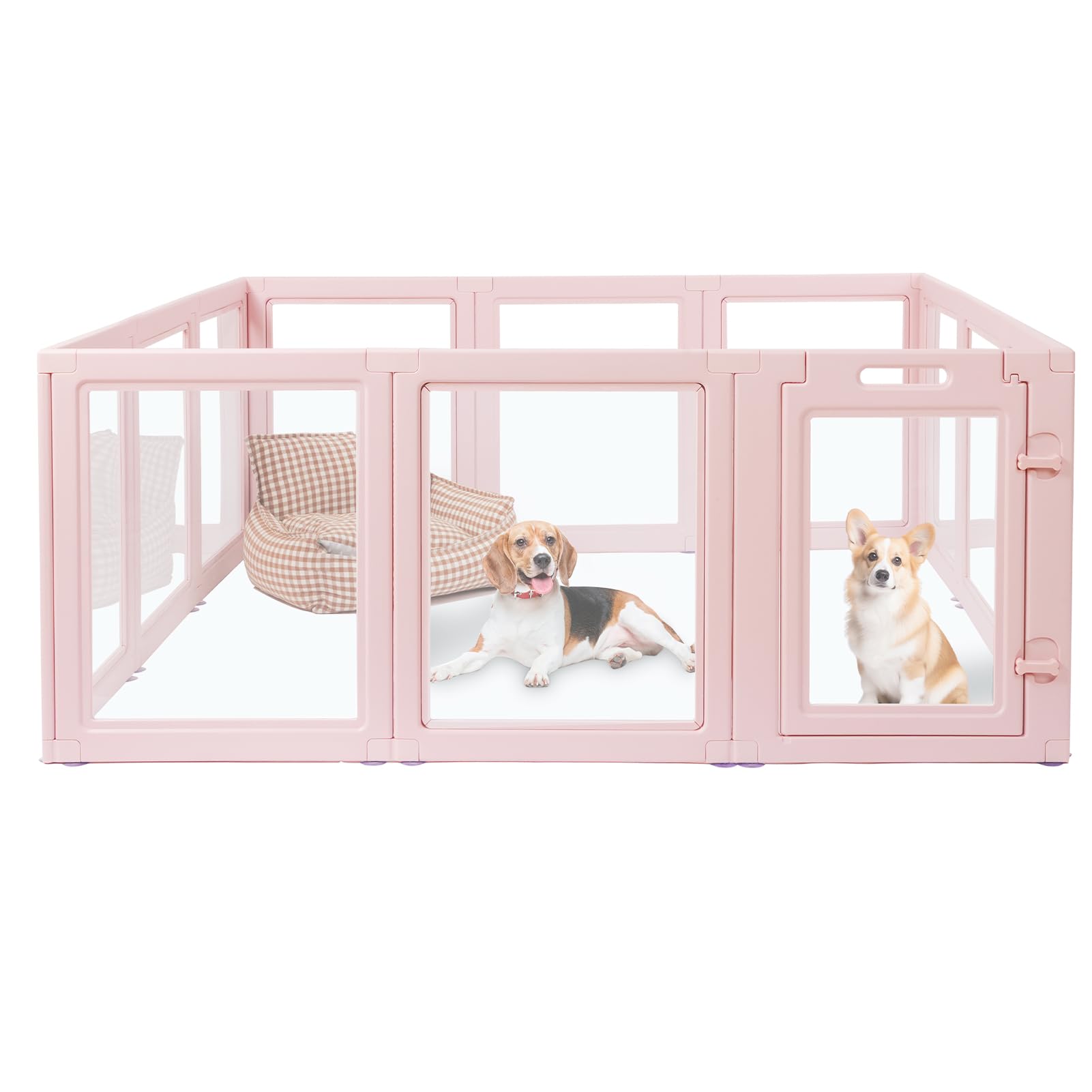 DIY Clear Acrylic Dog Playpen House,Quick Easy Assembly and Disassembly,Strong Floor Suction,Indoor and Outdoor Use,Easy Cleansing Puppy Fence(Skin Pink, 23.6" H, 10PCS)