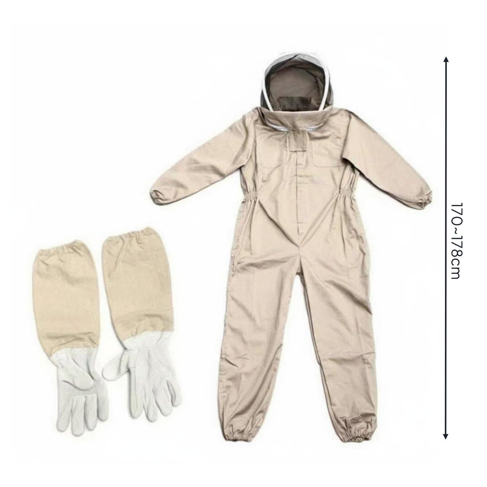 Amagogo Traje de Apicultor Protector Conjunto, Mono De Apicultura Con Capucha Y Guantes De Piel De Oveja, XL 170-178 Cm