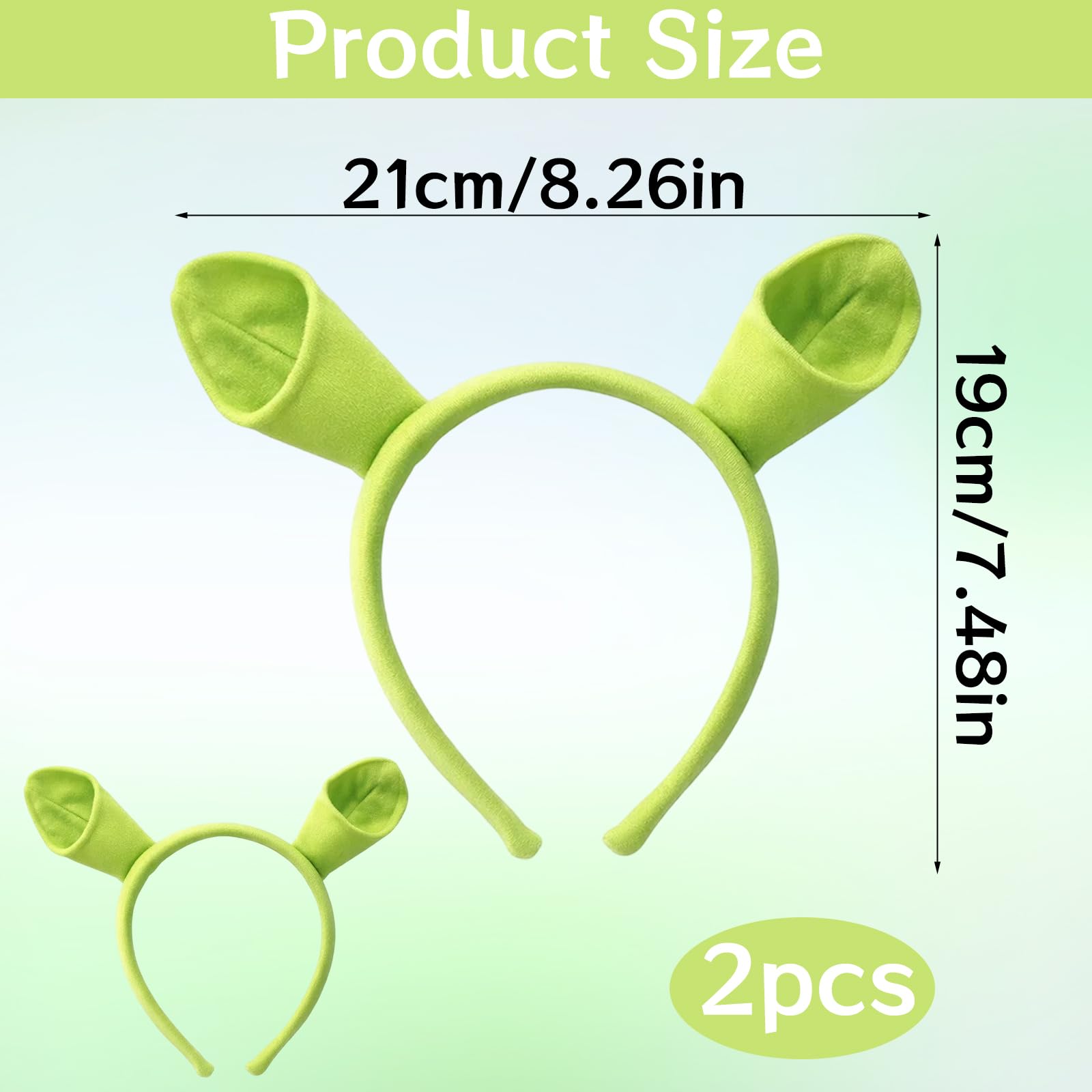 CtiUjdx 2 works Green Headband Shrek Ears, Shrek Costume Accessory for Themed Events 21 x 19 cm Green Ears Orge Ears Headpiece - Image 2