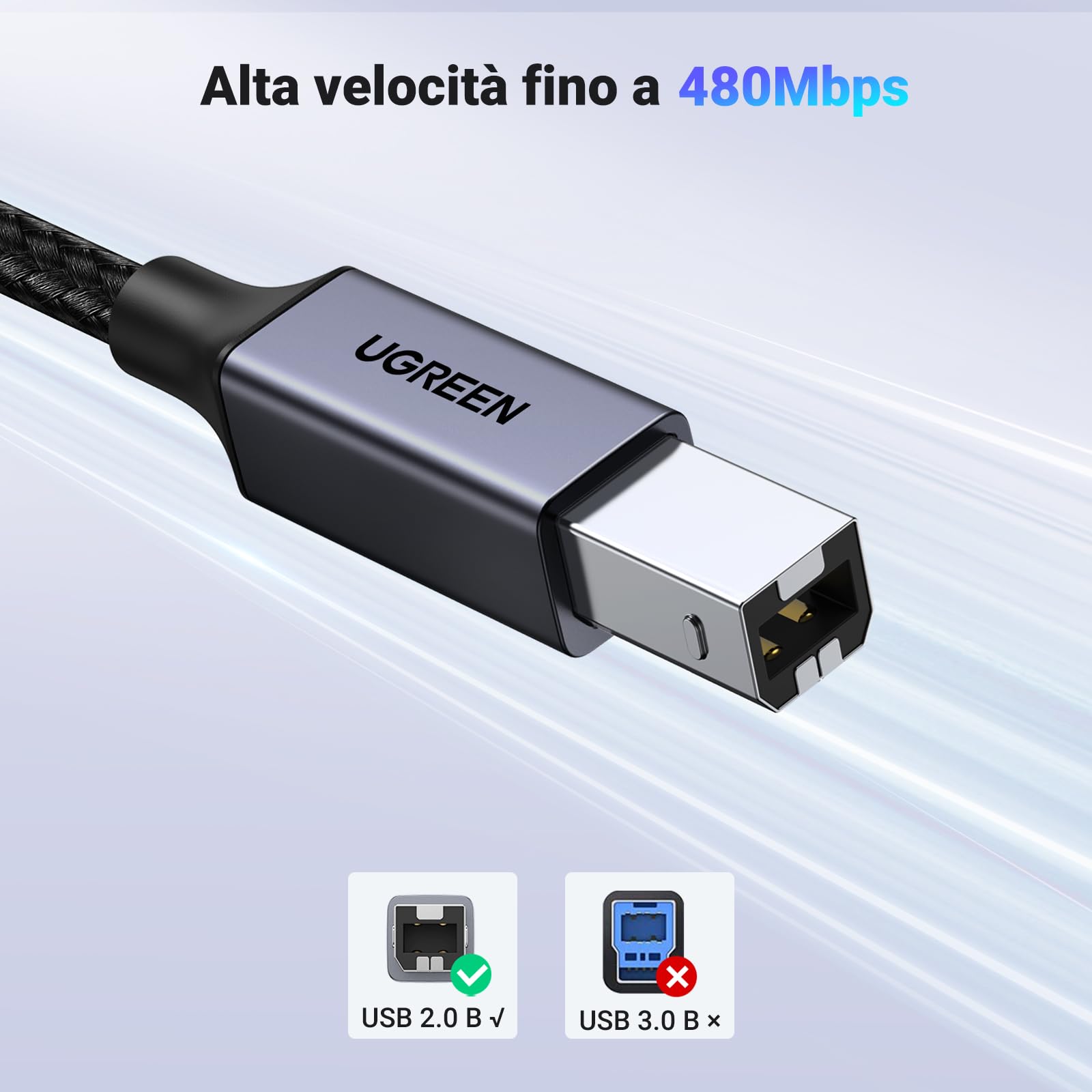 UGREEN Cavo Stampante USB C Cable Printer Type C a Tipo B Compatibile con MacBook, iPad, ASUS, Acer per HP, Epson, Brother, Lexmark, Canon, DAC (1M)