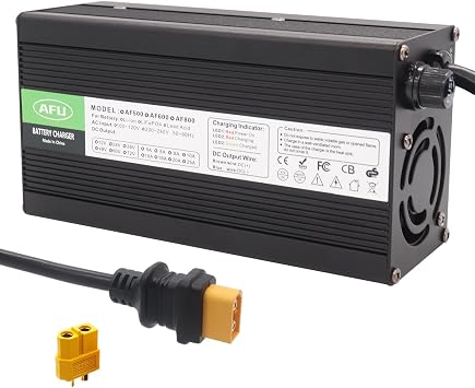 58.8V 10A Lithium ion Battery Charger Smart Charger Black with Cooling DC XT60 Male Connector 14S 52V Charger