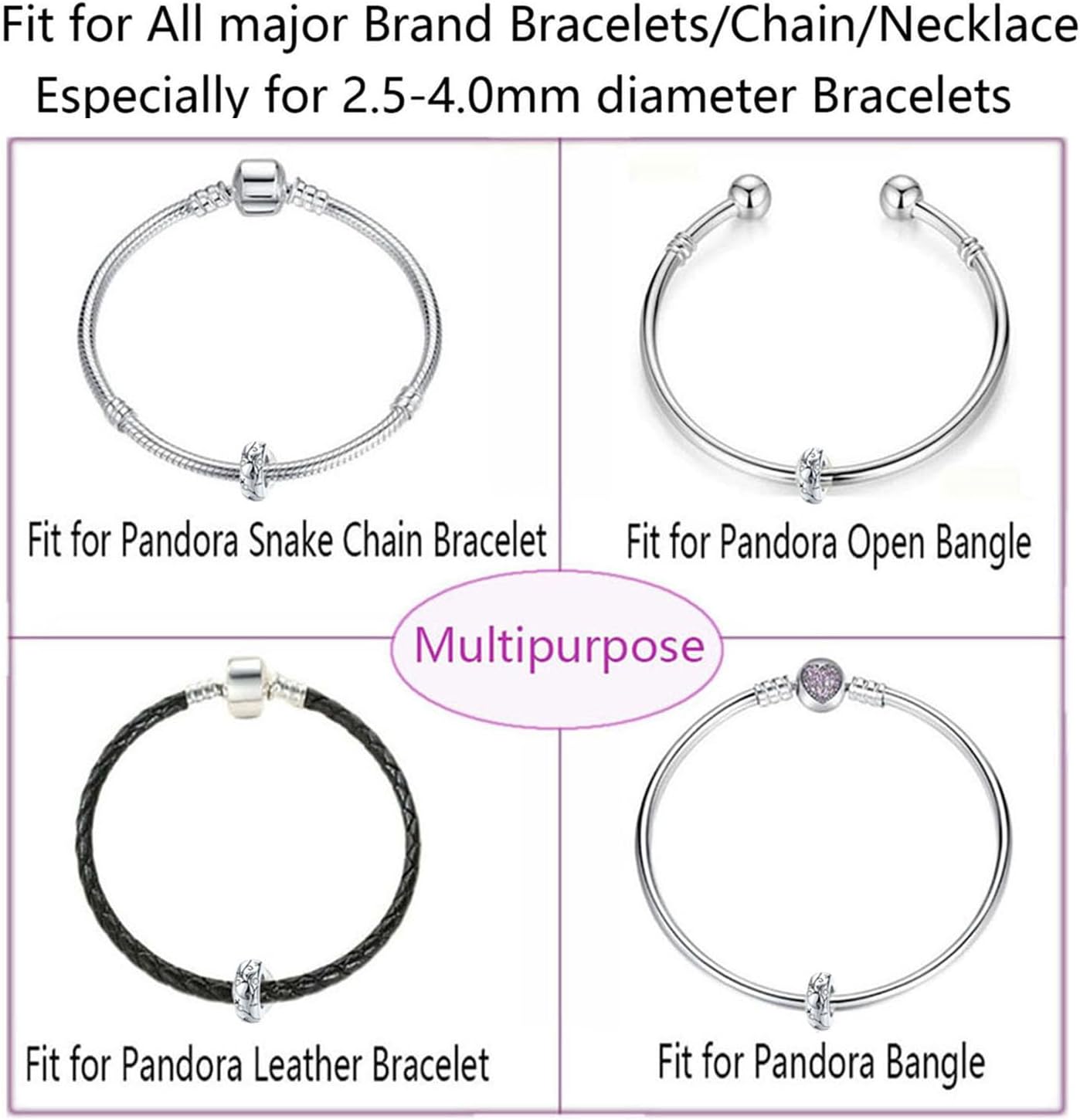 Clip Stopper Charms Sterling Silver Rondelle Spacer Bead for Bracelets (Silver)
