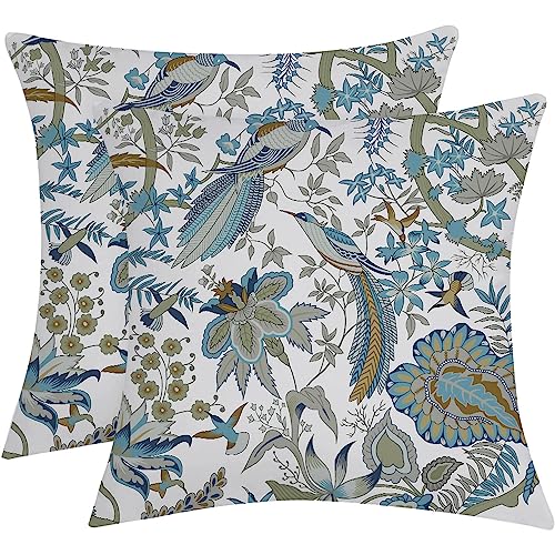 Japanese Throw Pillow Covers Ink Chinese Traditional Blue Outdoor Pillows Blue Birds Flowers Pillow Covers Asian Style18x18inch Cotton Cushion Cover for Bedroom Couch Bed Living Room Sofa Chair