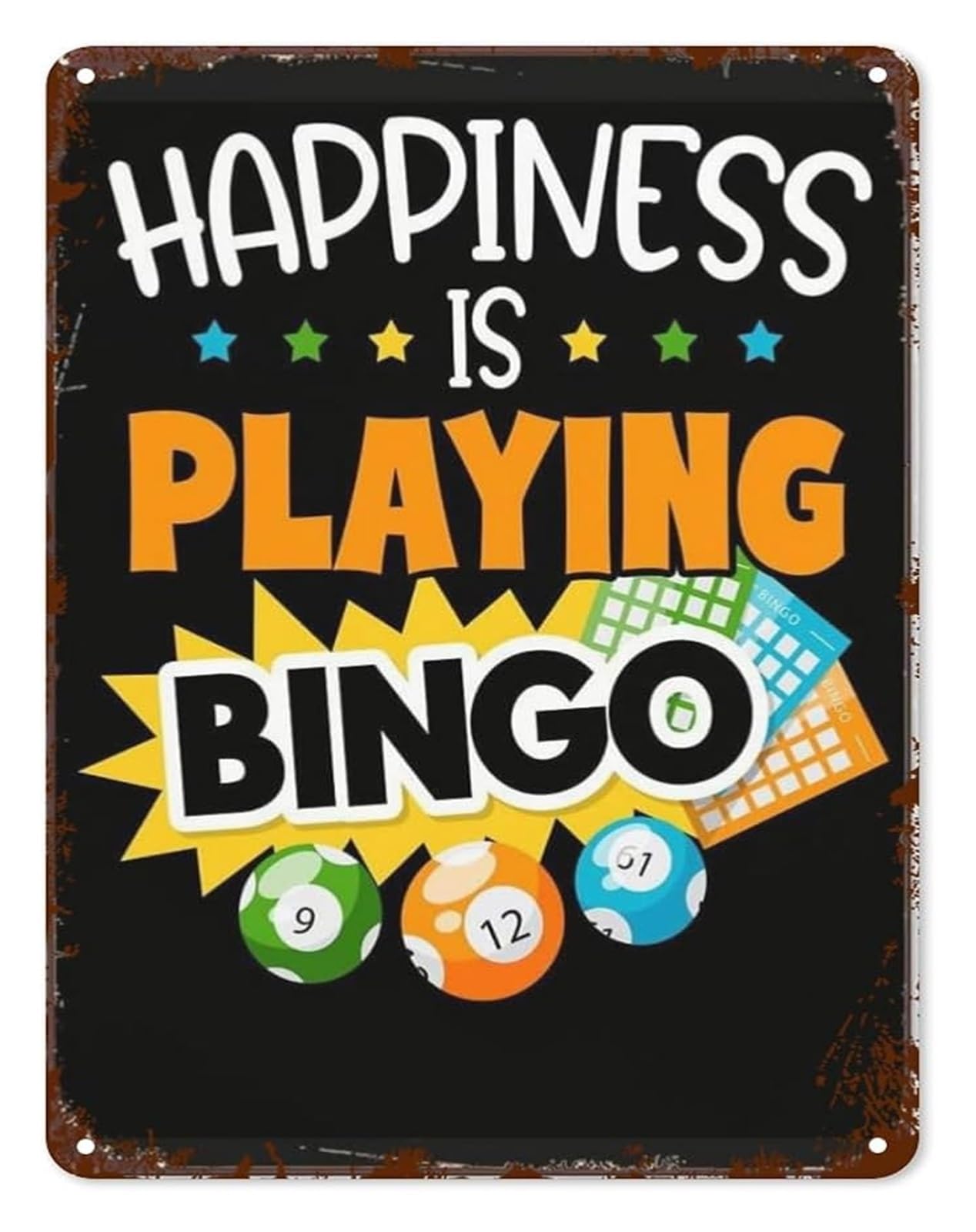 FNYUVNFAF Rustic Metal Sign Happiness Is Playing Bingo Retro Funny Plaque for Kitchen Yard Patio Cafe Gift 8 X 12 in