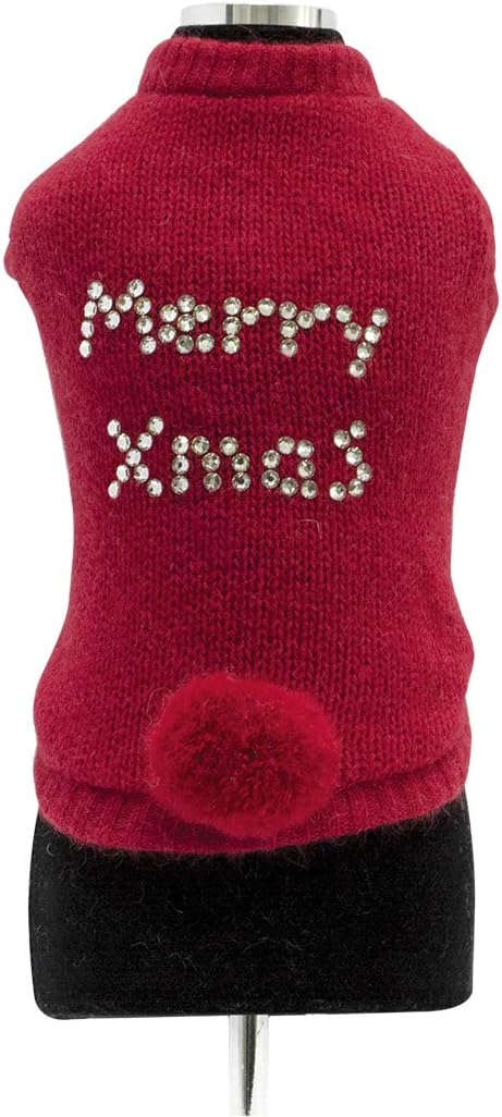 Trilly Tutti Brilli Aude Wool Sweater with Swarovski Thermal Application and Brooch Pompons, X-Large, Red