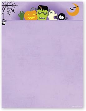 Classic Halloween Icons Party Letterhead / 50 Sheets 8.5" x 11" Spooky Pumpkin Ghost Bat Monster Design/Scary Purple Paper