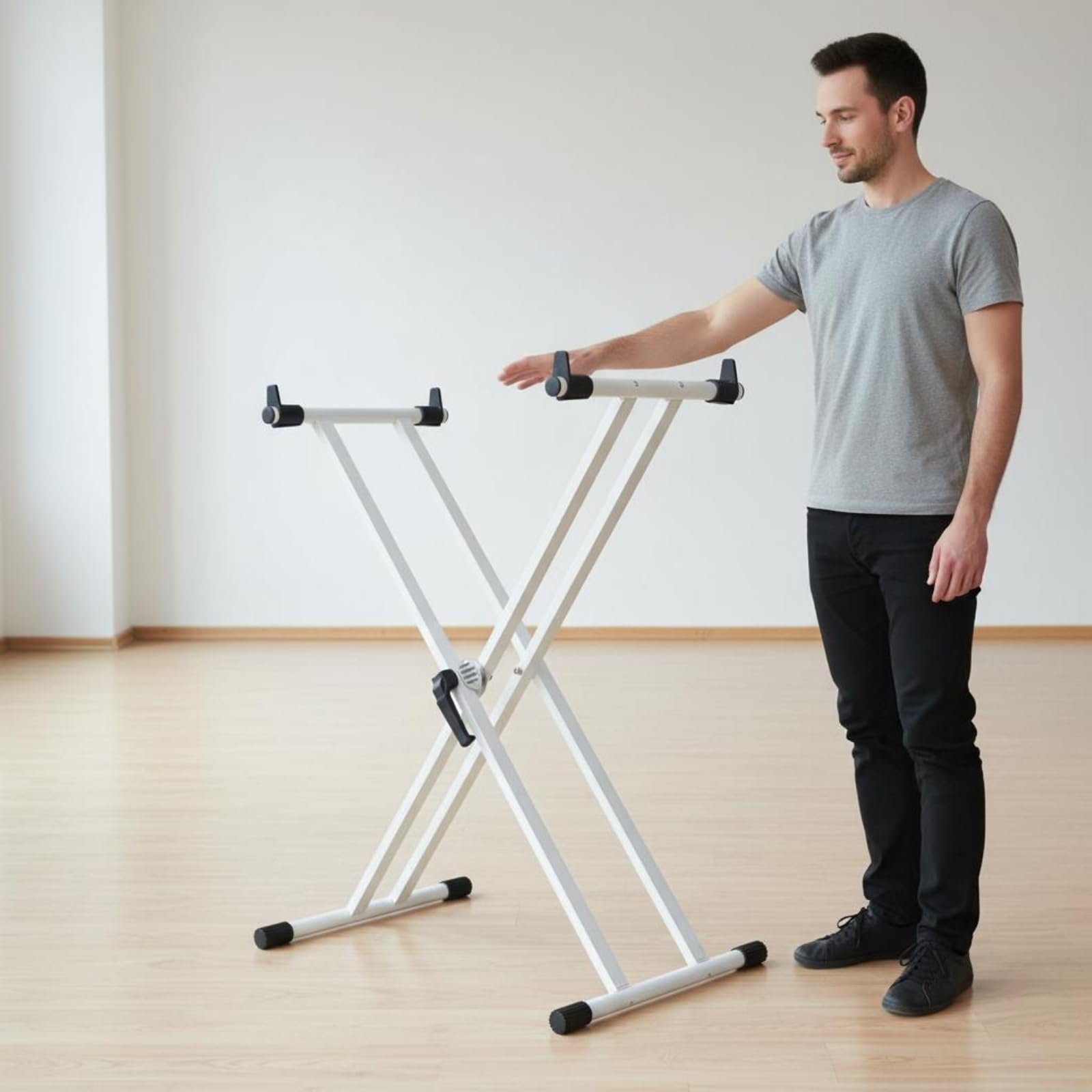 predolo Weißer X-Keyboardständer stabil höhenverstellbarer Keyboardständer schwer belastbar zweirohriger Klavierständer für zu Hause, Proberaum, Studio