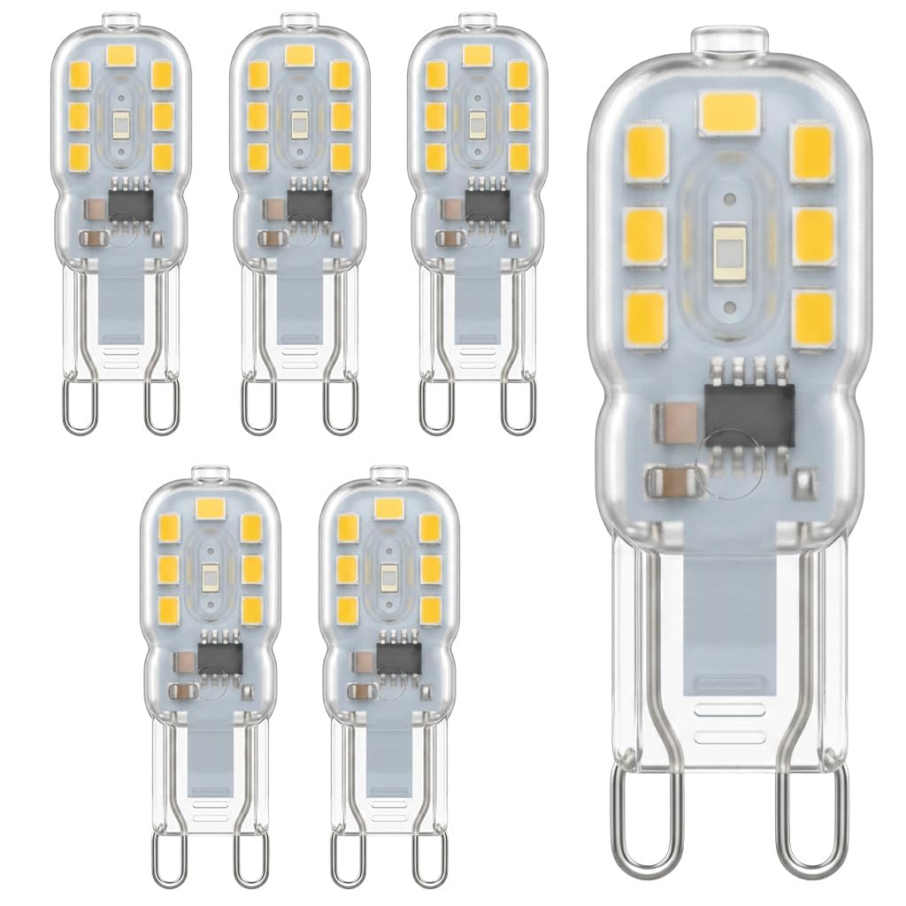6PCS G9 LED Bulbs Warm White 3000K 2.5W Equivalent to 25W Halogen AC220-240V 220LM 360° Beam Angle Energy Saving Mini Capsule Light Bulb LED Light Bulb for Home Chandelier Wall Ceiling Lights,Dimmable