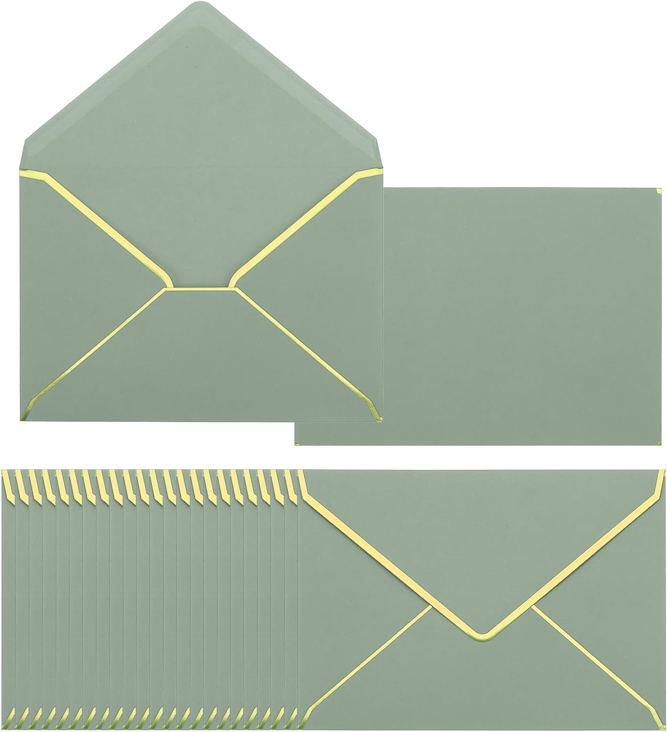 PATIKIL 100 Pack 5 x 7 Envelopes A7 Card Christmas Envelopes V Flap Envelope with Gold Borders for Office Wedding Gift Cards, Invitations, Photos, Graduation (Sage Green)