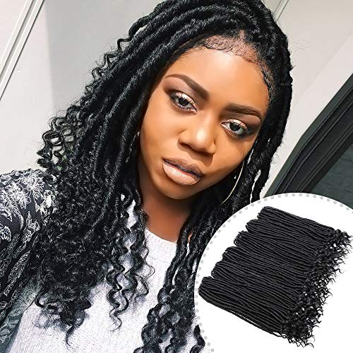 20Inch Goddess Locs Crochet Hair Straight Faux Locs With Curly Ends Synthetic Crochet Twist Braids Hair Extensions 6Pcs/Lot 24 Strands/Piece(1B#)