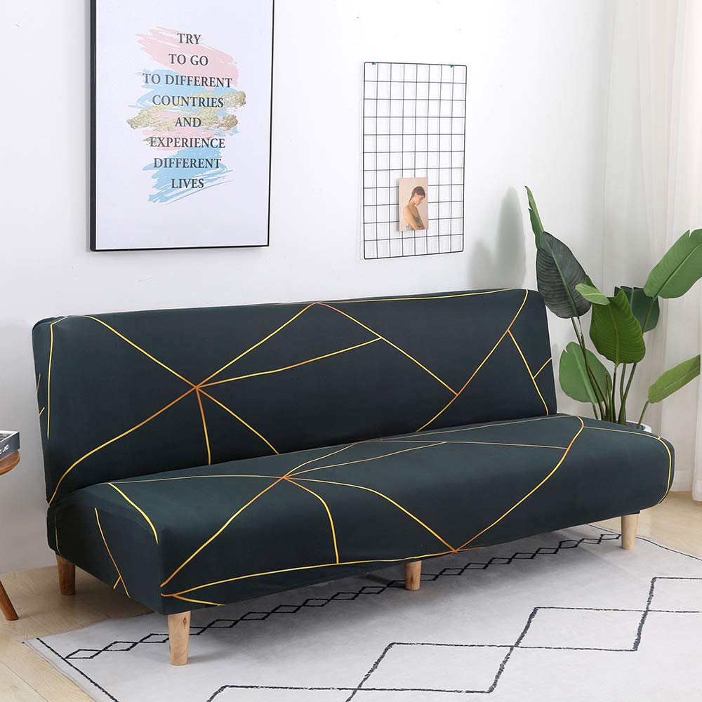 Mingfuxin Hoes voor slaapbank zonder armleuningen, dik fluweel, stretch, 2-3-zits, armleuningen, antislip, elastische beschermer voor opvouwbare bank, futonhoes (dik fluweel, smaragdgroen